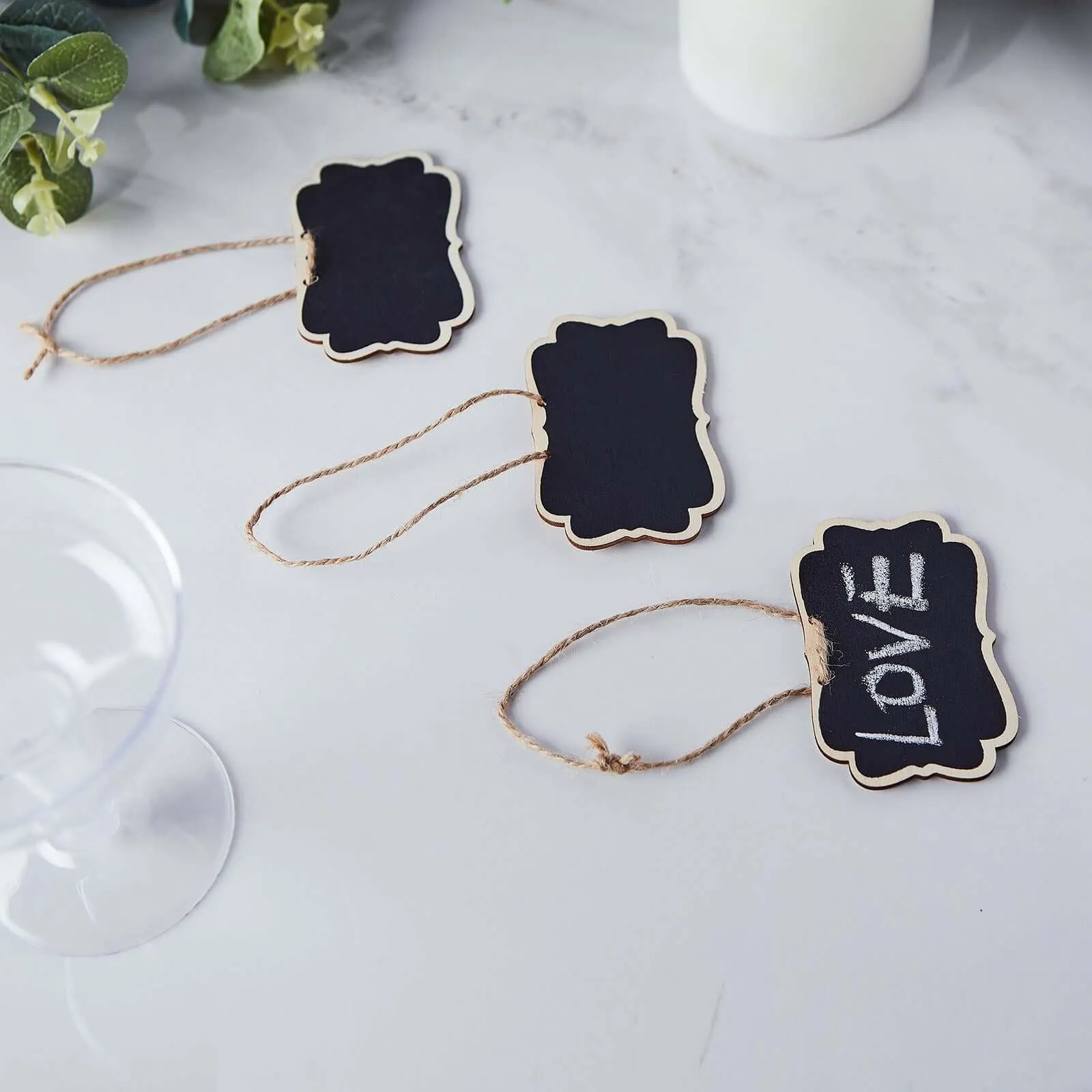 10 Pack Mini Wooden Hanging Chalkboard Signs With Twine String and Chalk 2"x3"