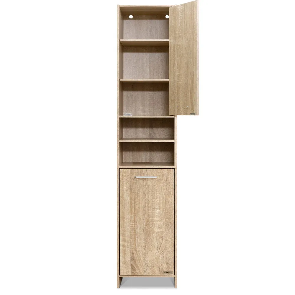 185cm Bathroom Cabinet Tallboy Furniture Toilet Storage Laundry Cupboard Oak