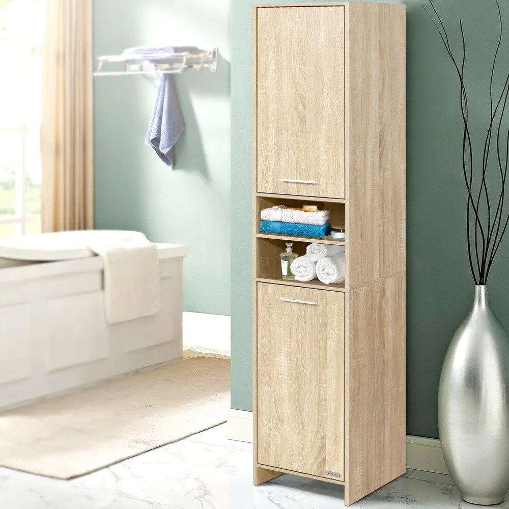 185cm Bathroom Cabinet Tallboy Furniture Toilet Storage Laundry Cupboard Oak