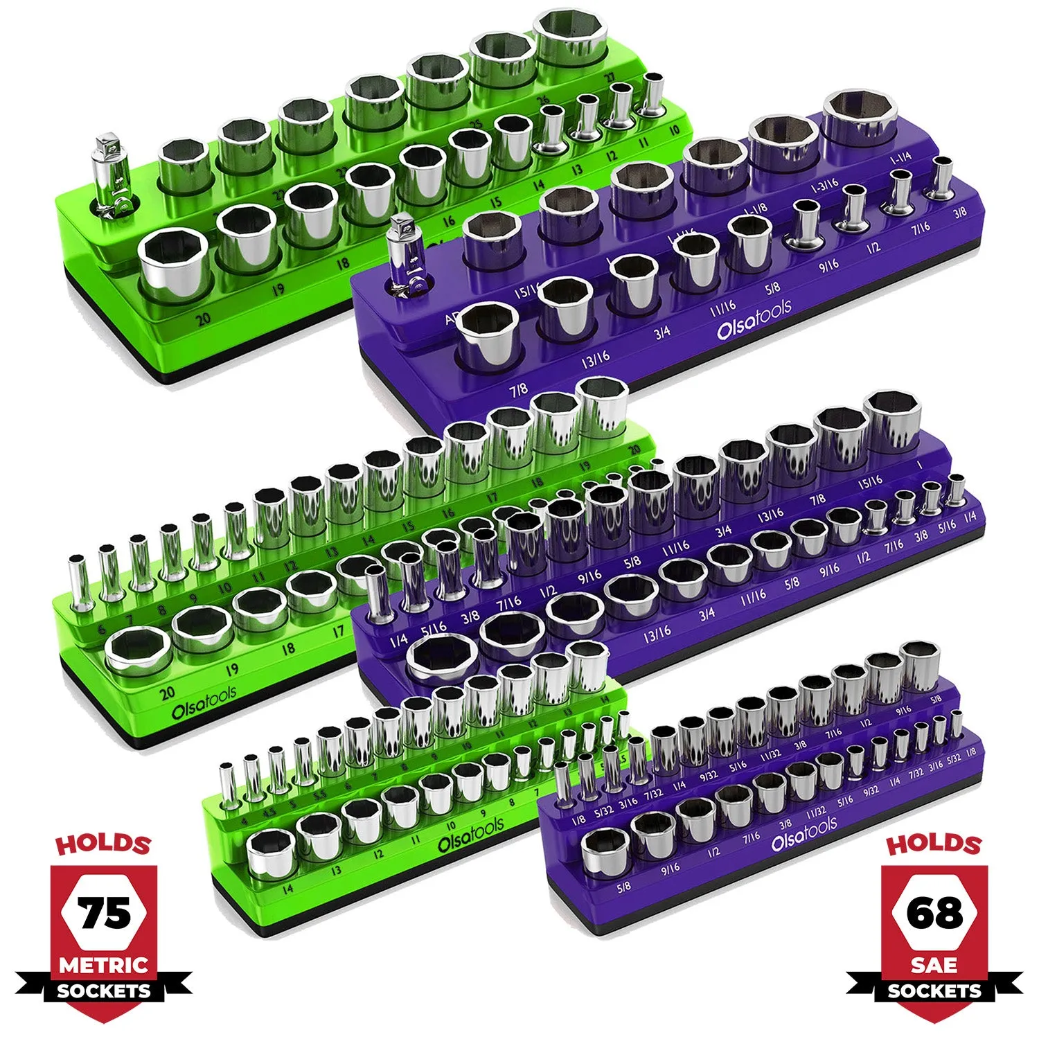 2-Row Magnetic Socket Holder Marked With Socket Sizes