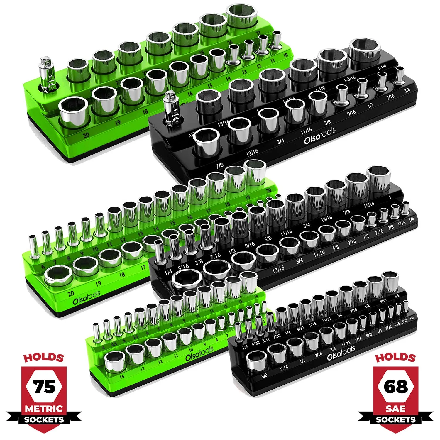 2-Row Magnetic Socket Holder Marked With Socket Sizes