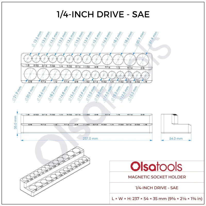 2-Row Magnetic Socket Holder Marked With Socket Sizes