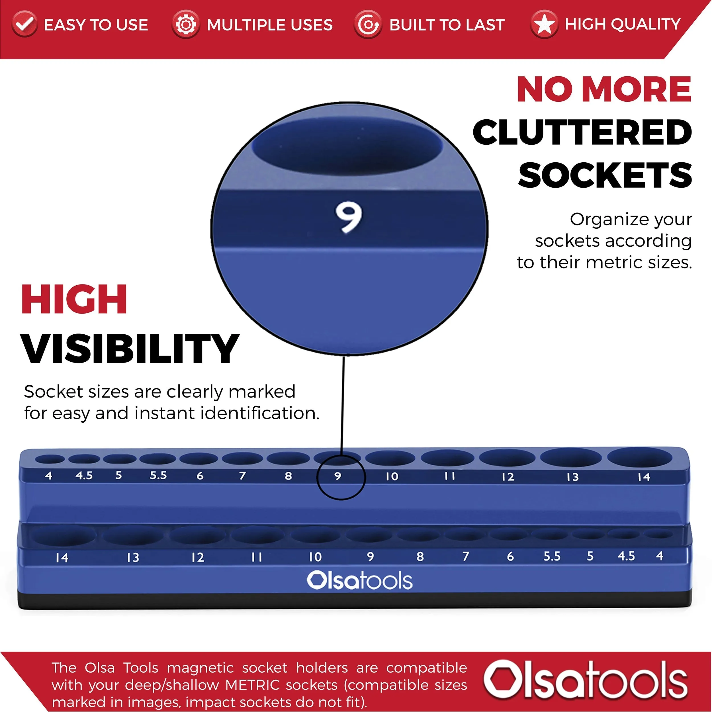 2-Row Magnetic Socket Holder Marked With Socket Sizes