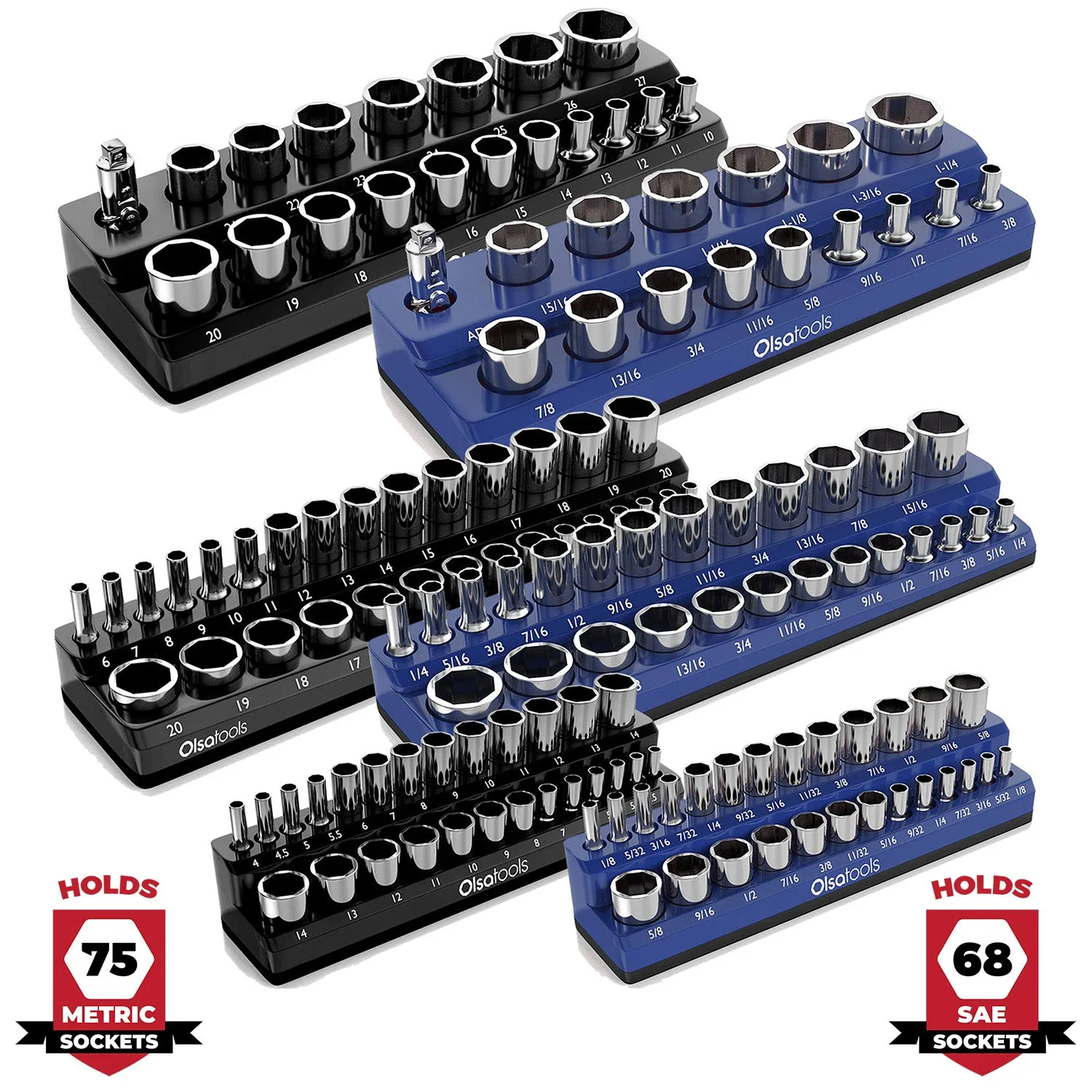 2-Row Magnetic Socket Holder Marked With Socket Sizes