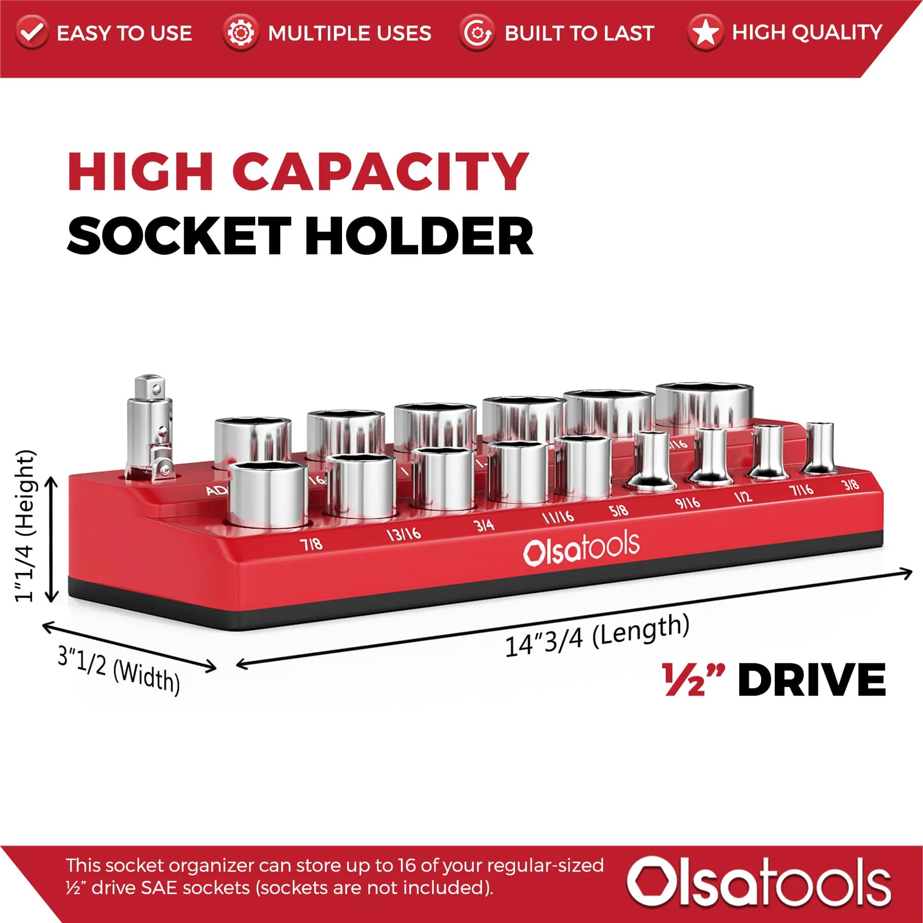 2-Row Magnetic Socket Holder Marked With Socket Sizes