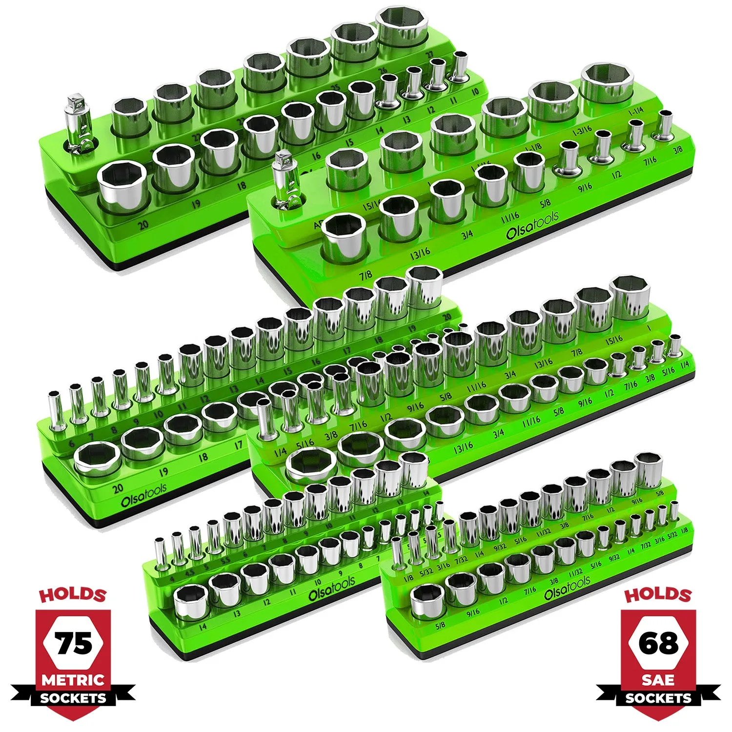 2-Row Magnetic Socket Holder Marked With Socket Sizes