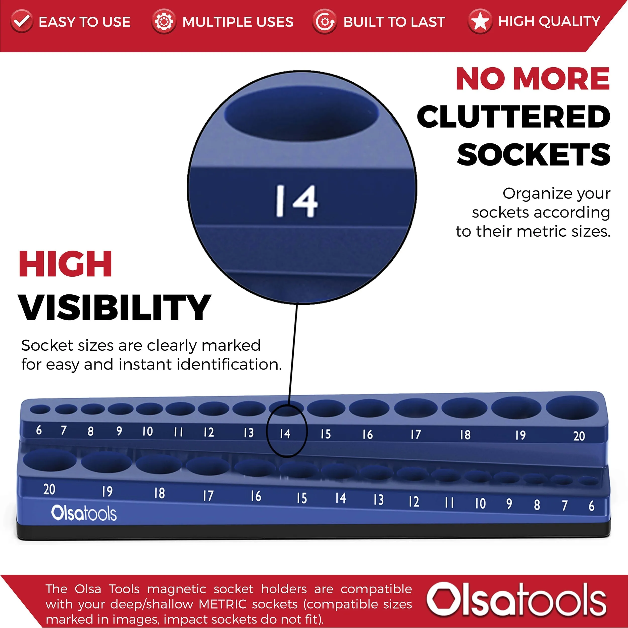 2-Row Magnetic Socket Holder Marked With Socket Sizes