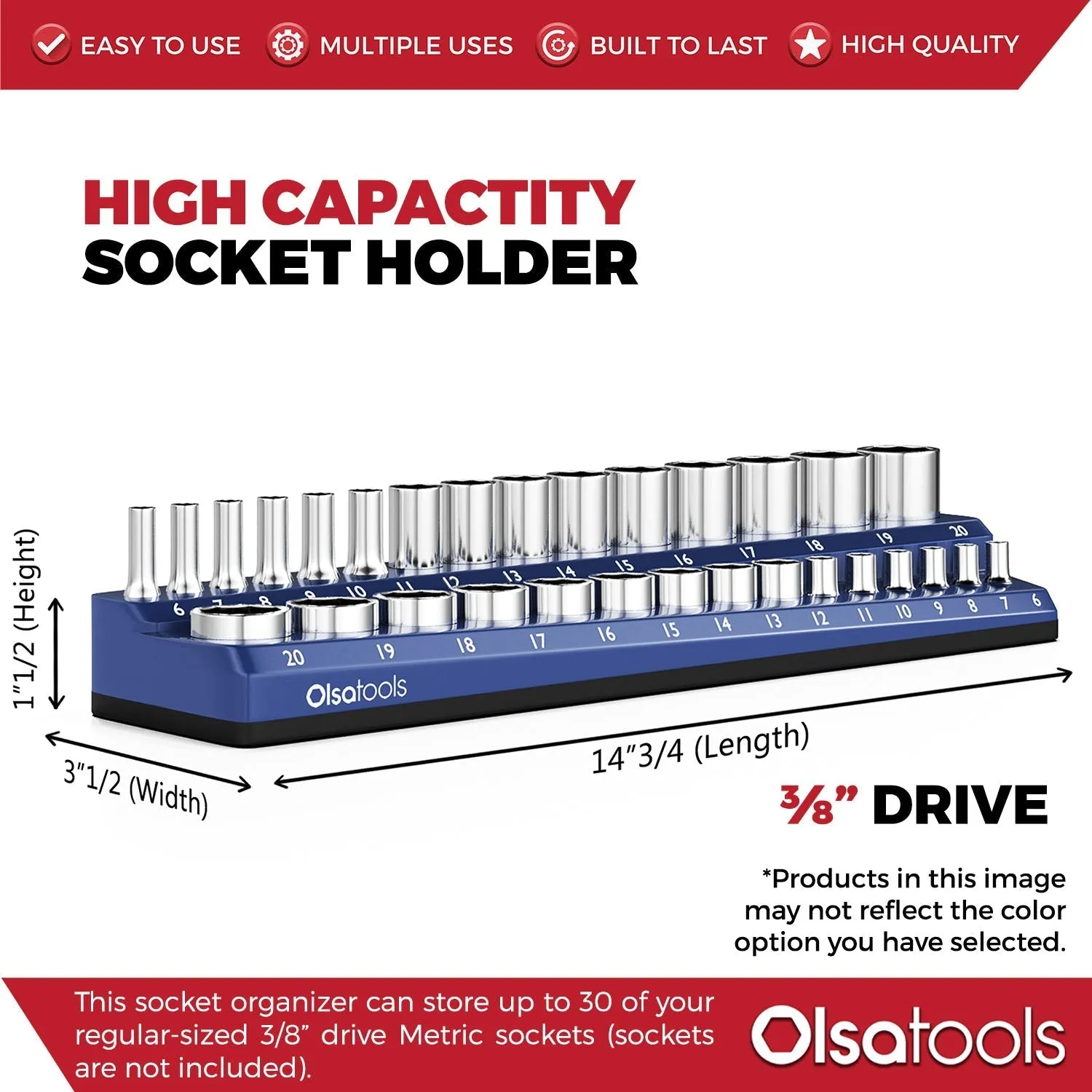 2-Row Magnetic Socket Holder Marked With Socket Sizes