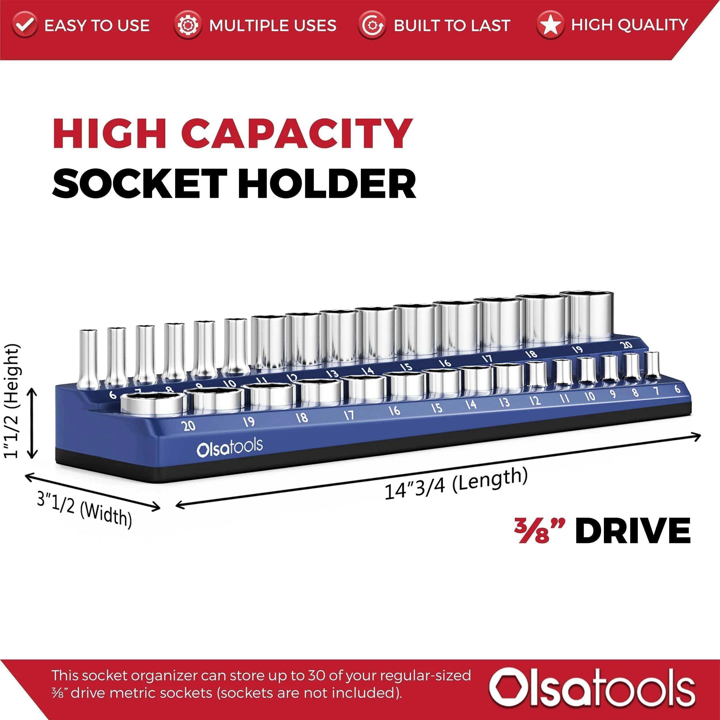 2-Row Magnetic Socket Holder Marked With Socket Sizes