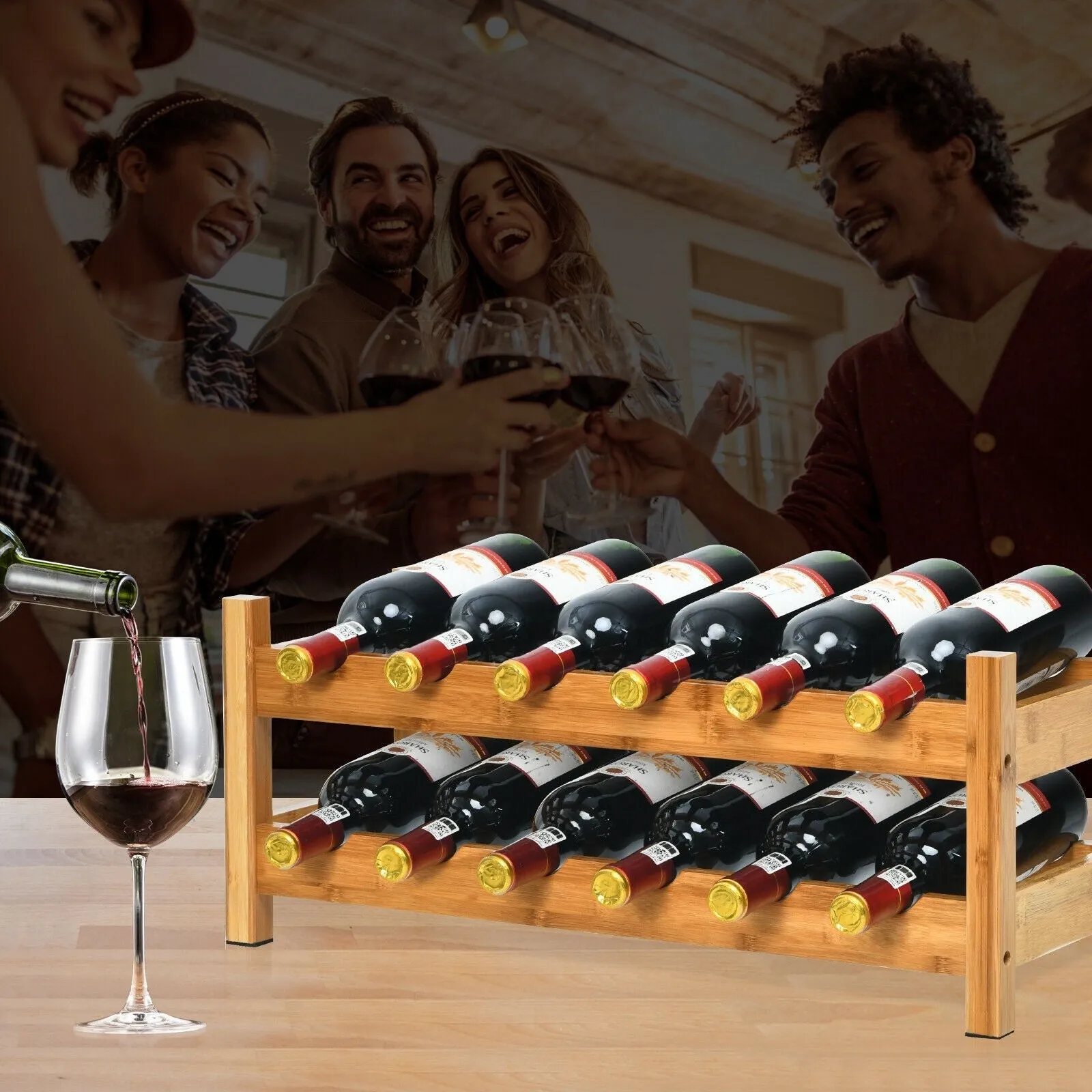 2-Tier Bamboo Wine Holder - Natural