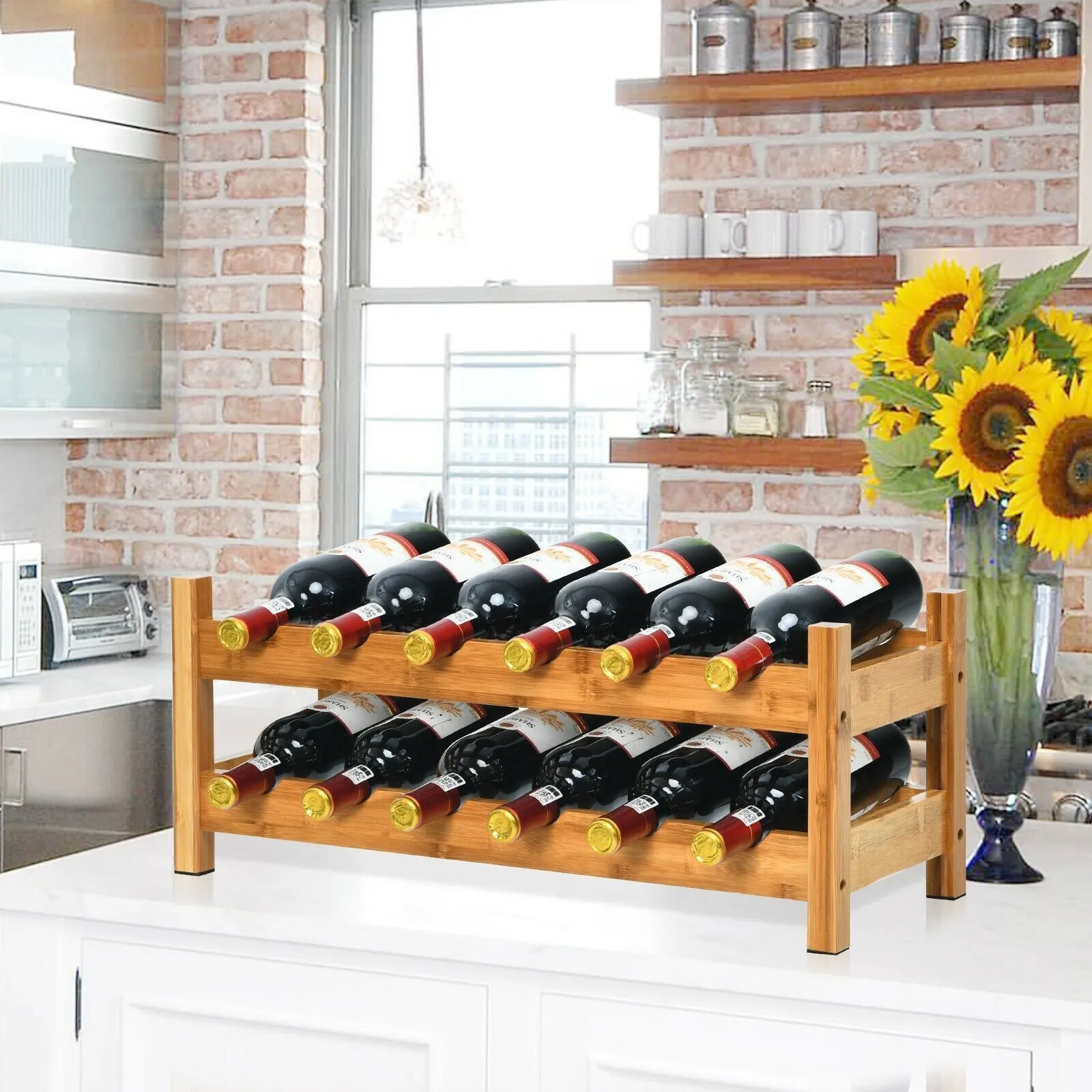 2-Tier Bamboo Wine Holder - Natural