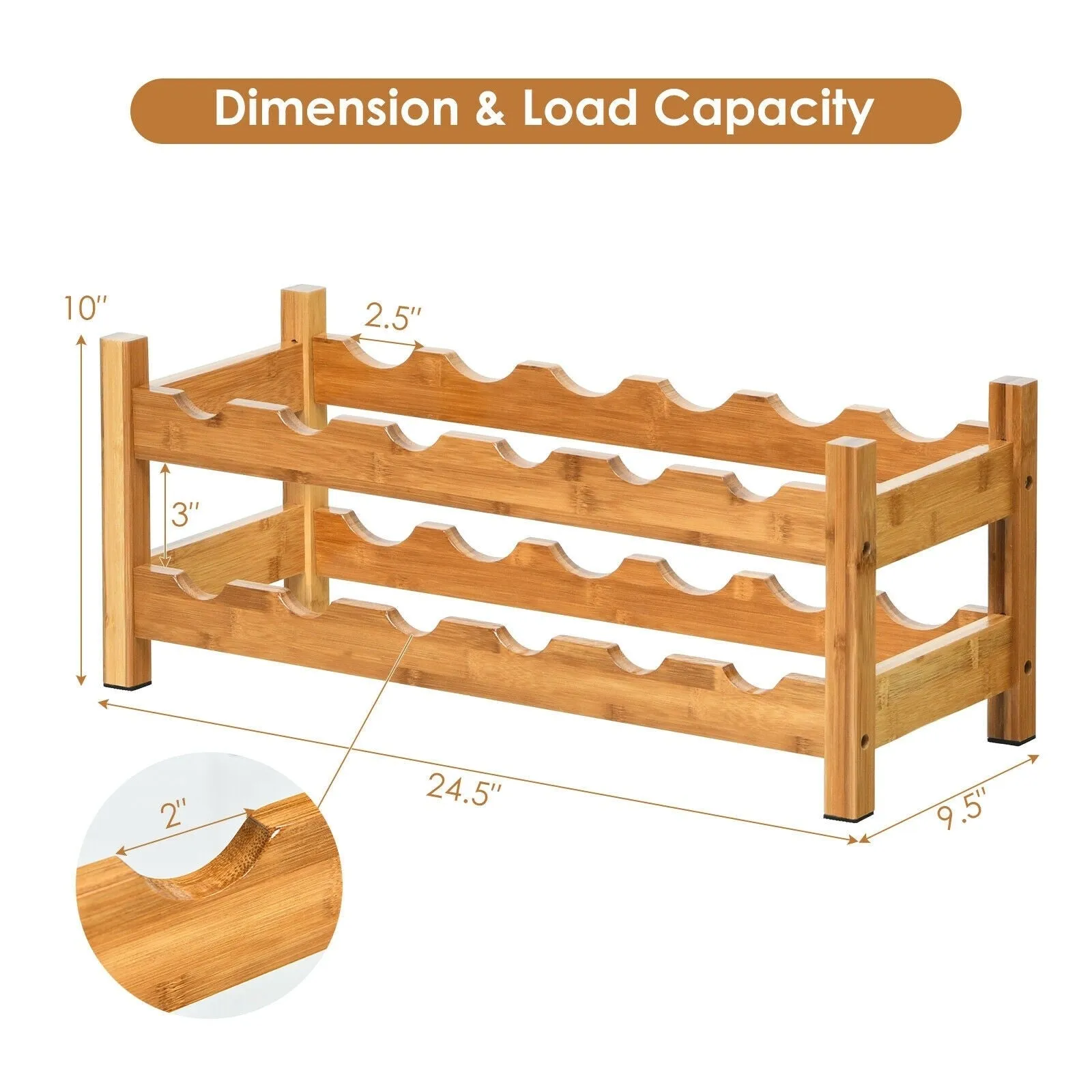 2-Tier Bamboo Wine Holder - Natural