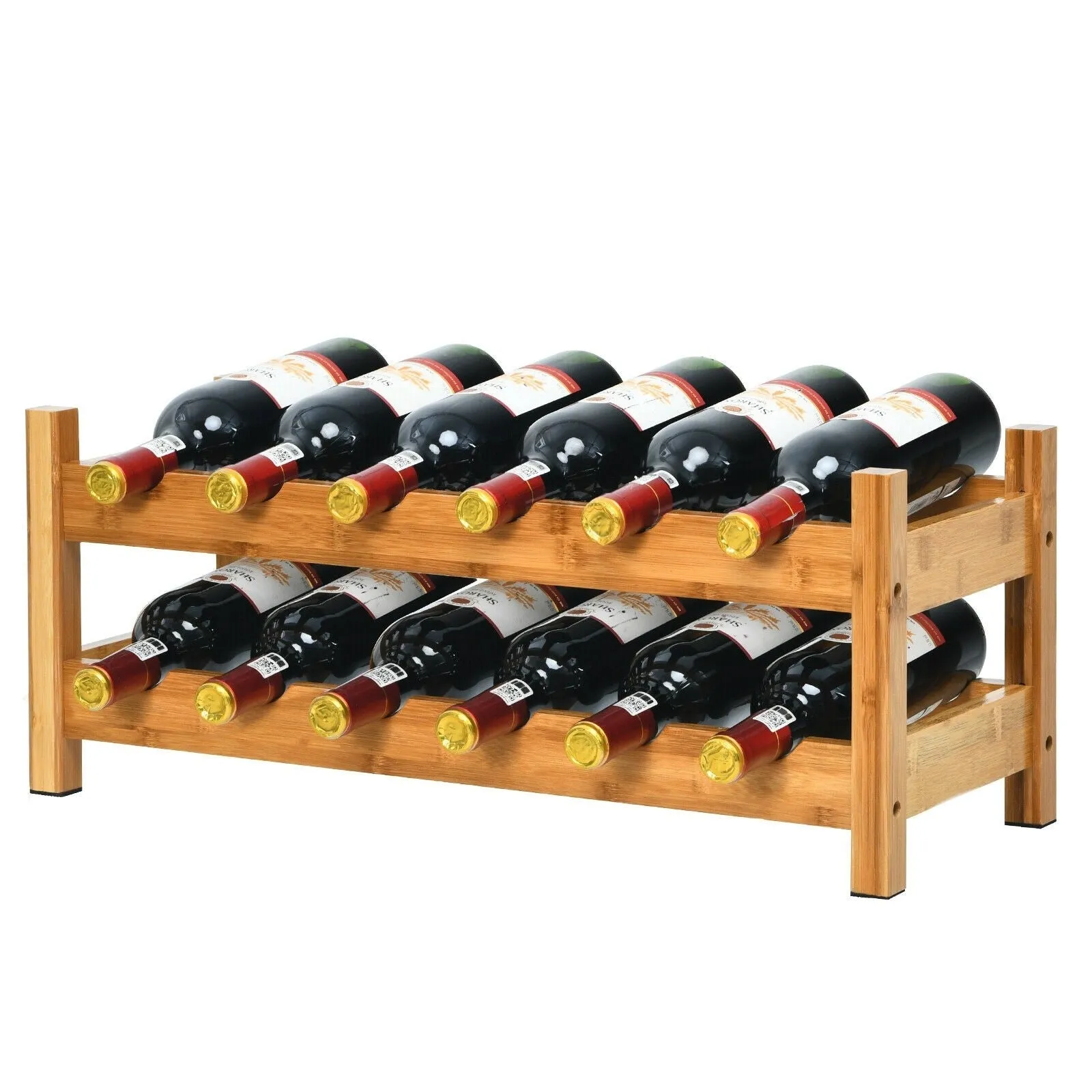 2-Tier Bamboo Wine Holder - Natural