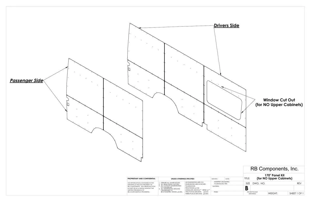 2007-2018 SPRINTER VAN WALL LINER KIT, 170"HIGH ROOF, UPHOLSTERED (NO UPPER CABINETS)