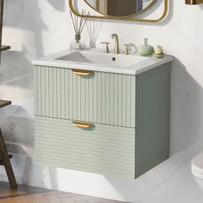 24" Sage Green Floating Bathroom Vanity with Sink