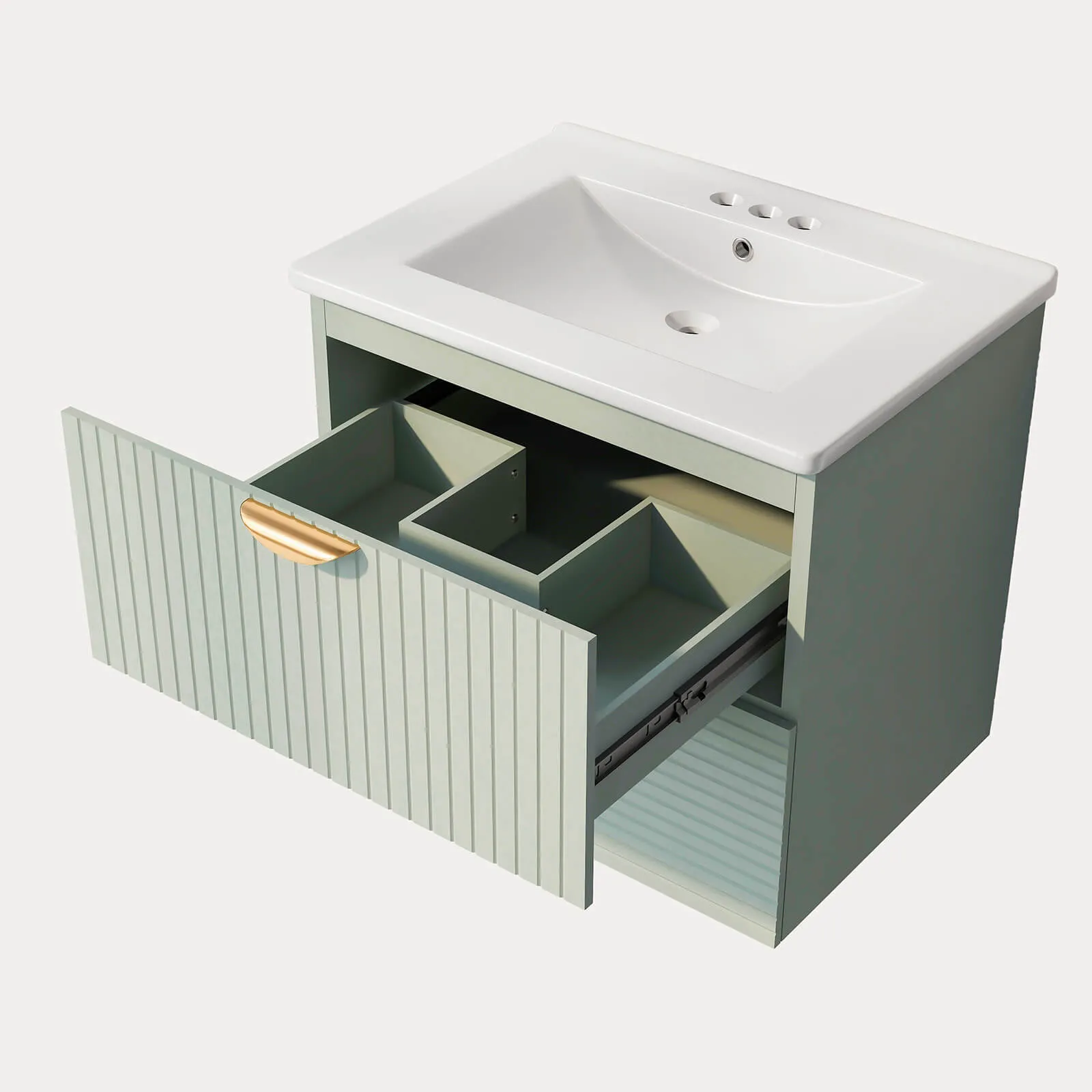 24" Sage Green Floating Bathroom Vanity with Sink