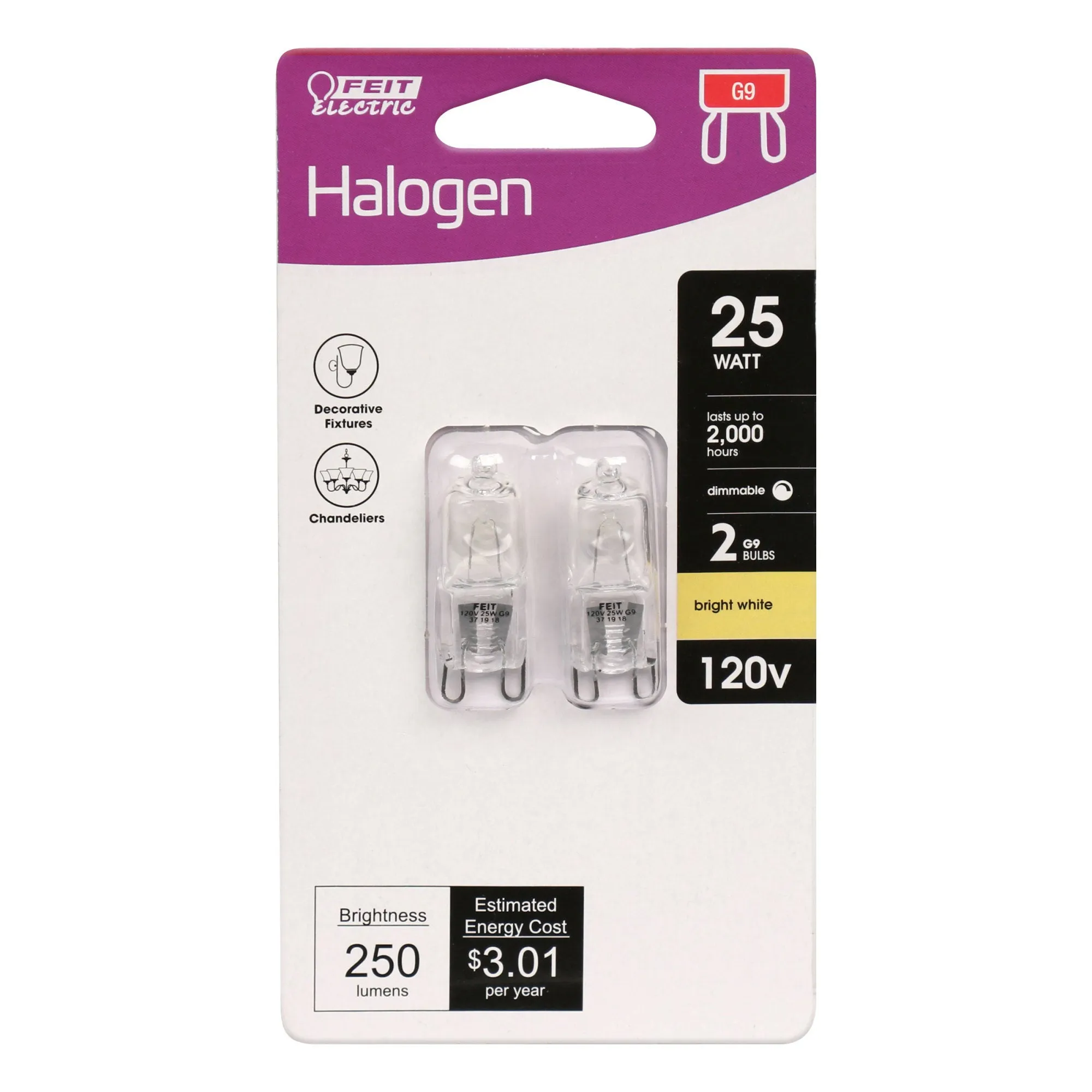 25W Bright White (3000K) G9 Base Decorative Halogen Light Bulb (2-Pack)