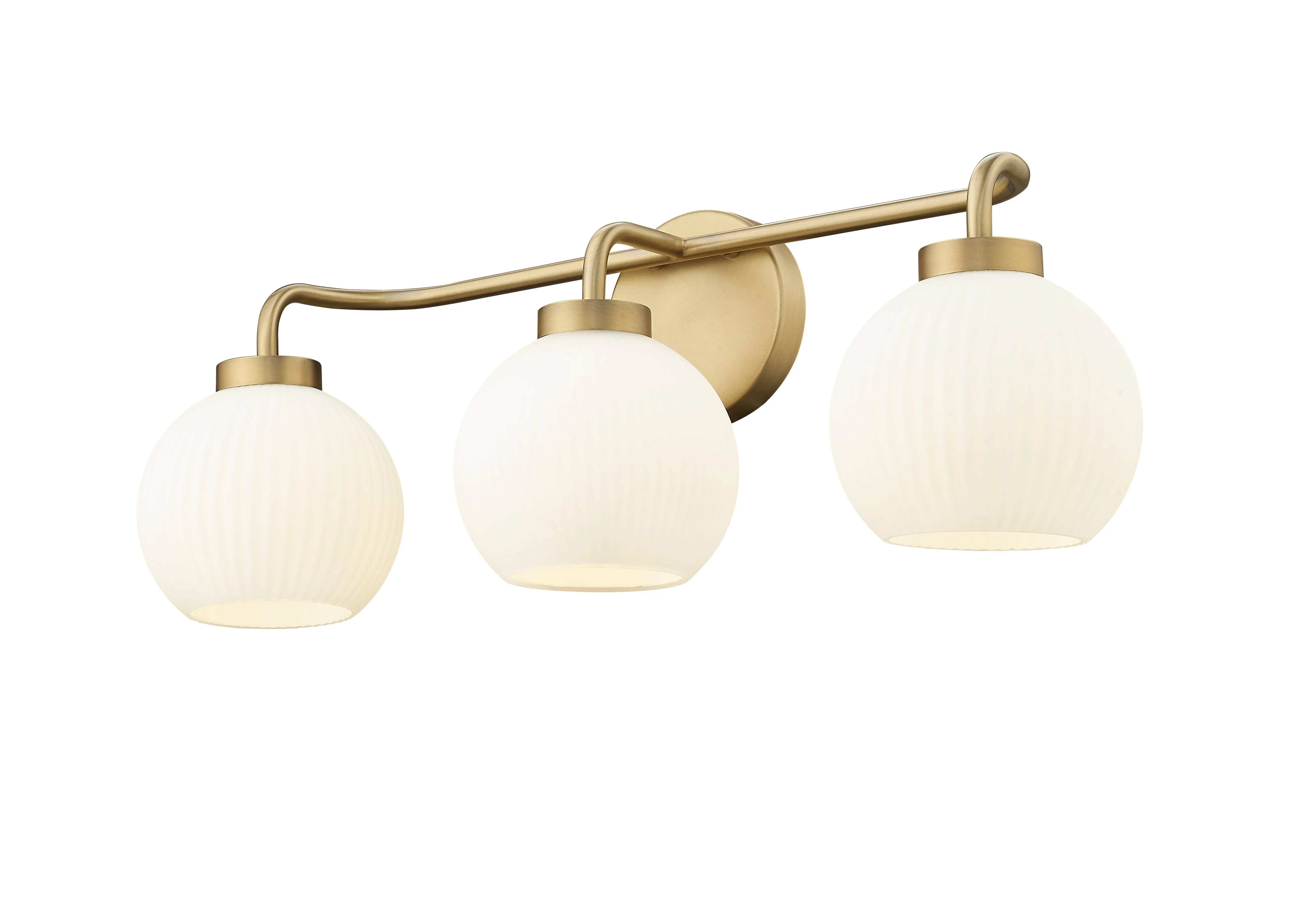 3 Lamps Oprah Vanity Light - Vintage Brass - Opal Ribbed Glass - 24in. Wide