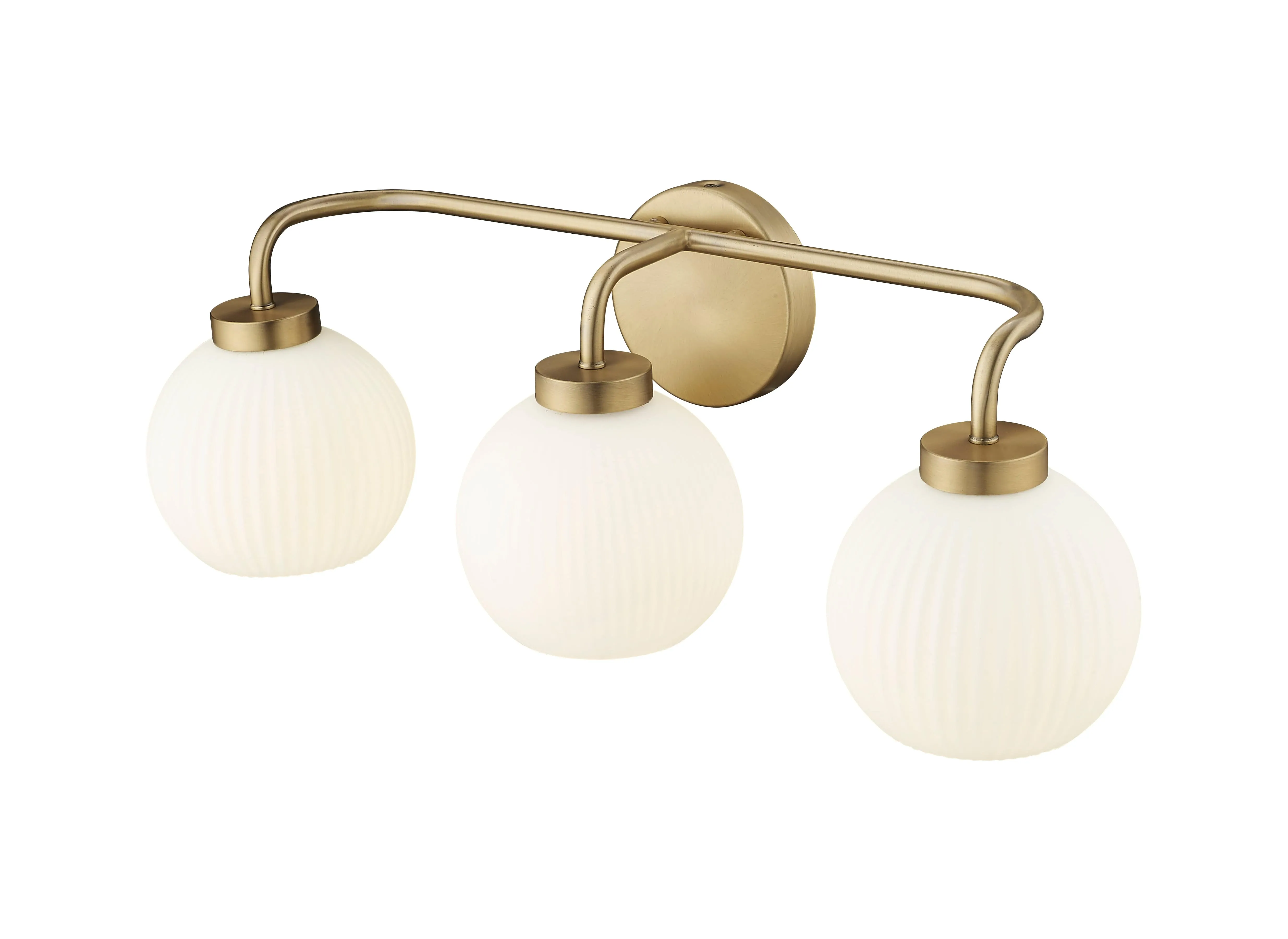 3 Lamps Oprah Vanity Light - Vintage Brass - Opal Ribbed Glass - 24in. Wide