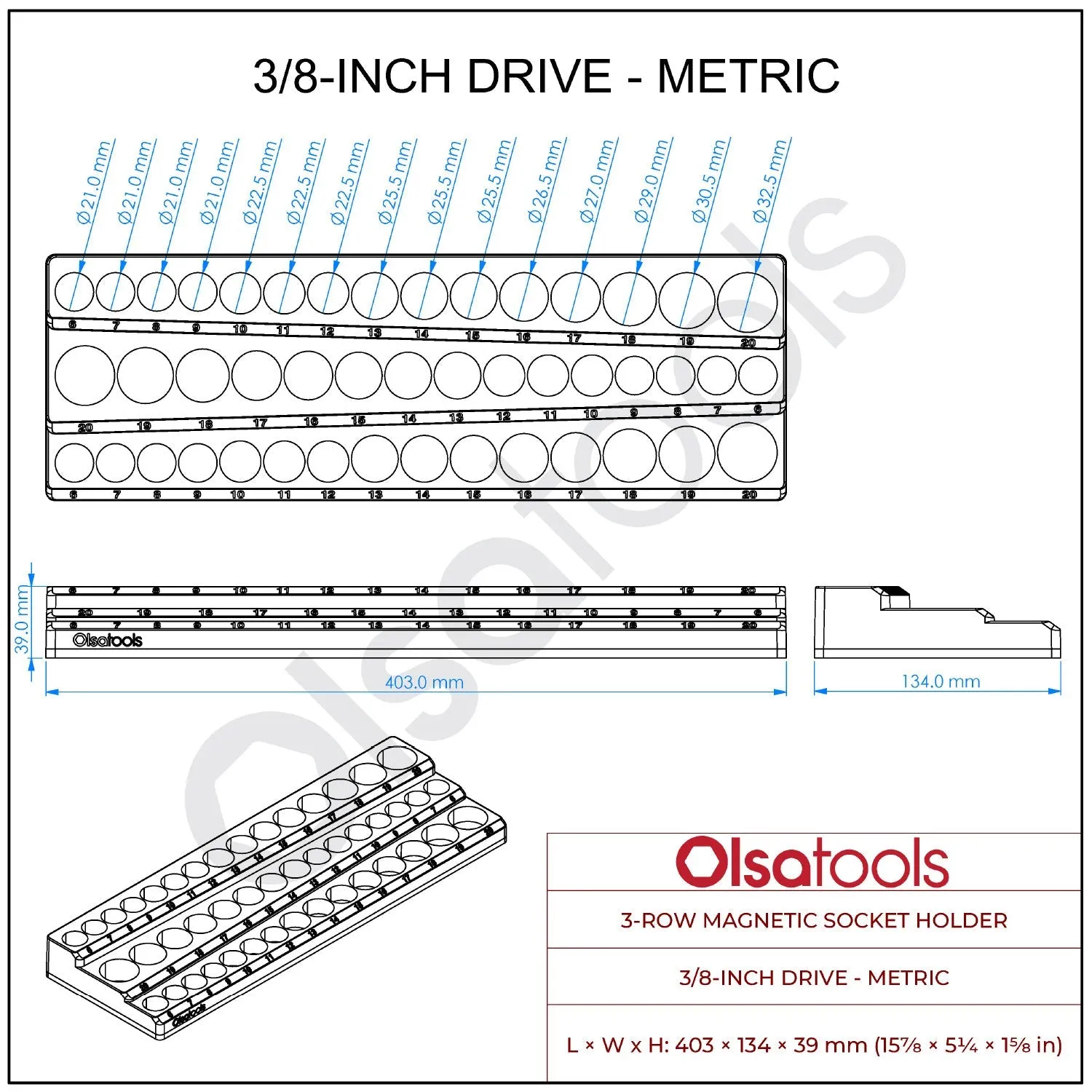 3-Row Magnetic Socket Holder