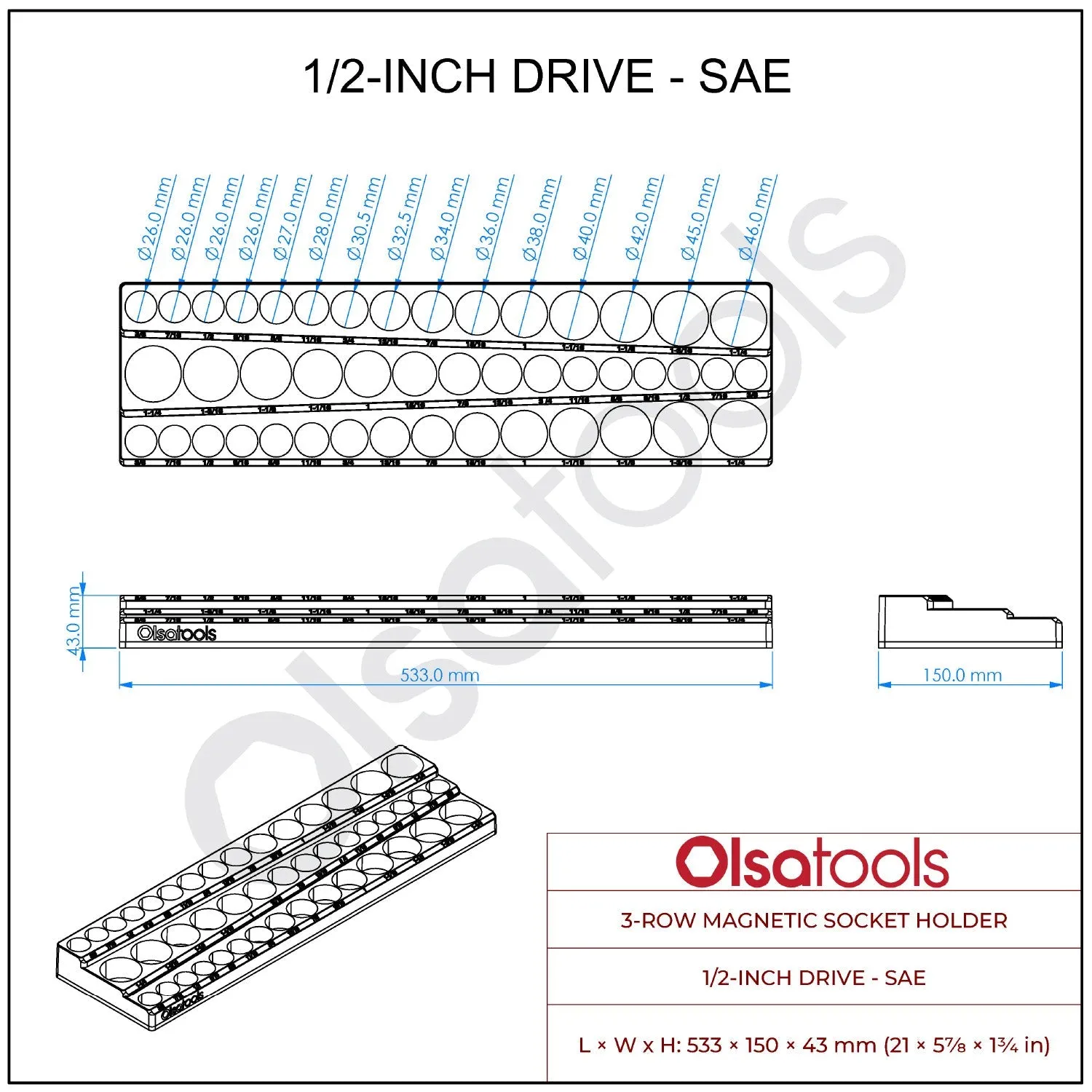 3-Row Magnetic Socket Holder