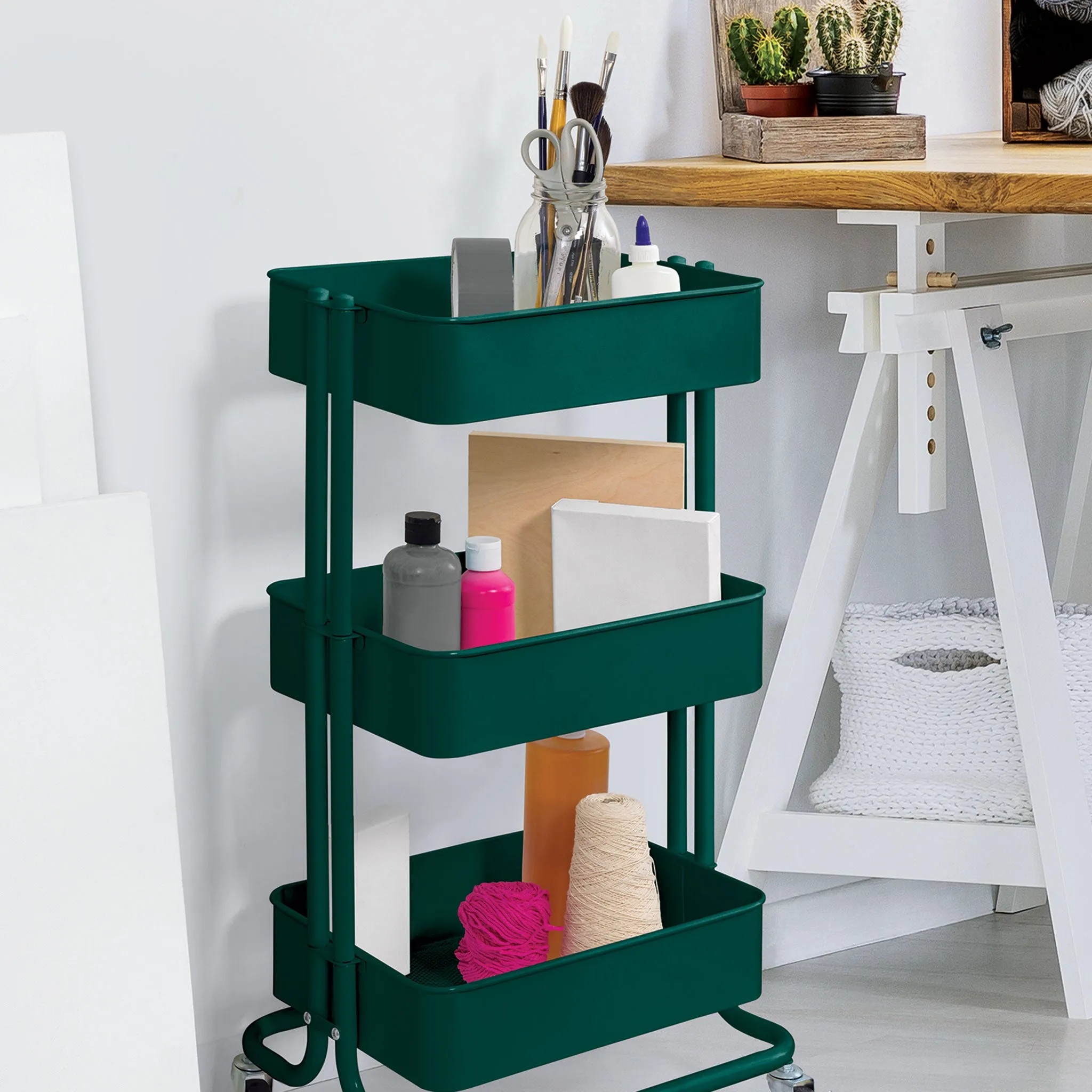 3-Tier Rolling Cart - Green