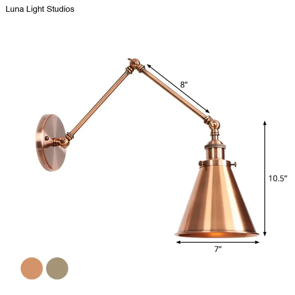 6"/8" L 2-Joint Swing Arm Wall Light Industrial Lamp w/ Cone Shade - Bronze/Copper