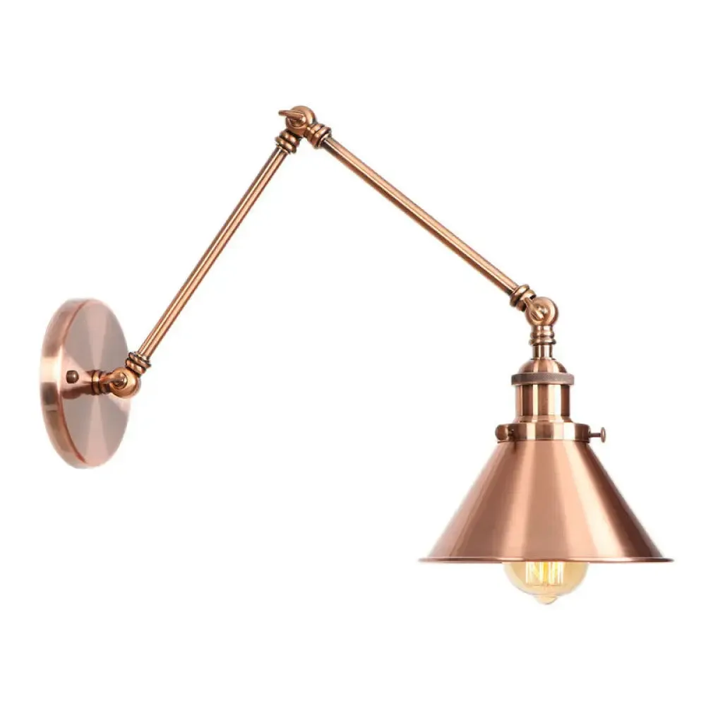 6"/8" L 2-Joint Swing Arm Wall Light Industrial Lamp w/ Cone Shade - Bronze/Copper