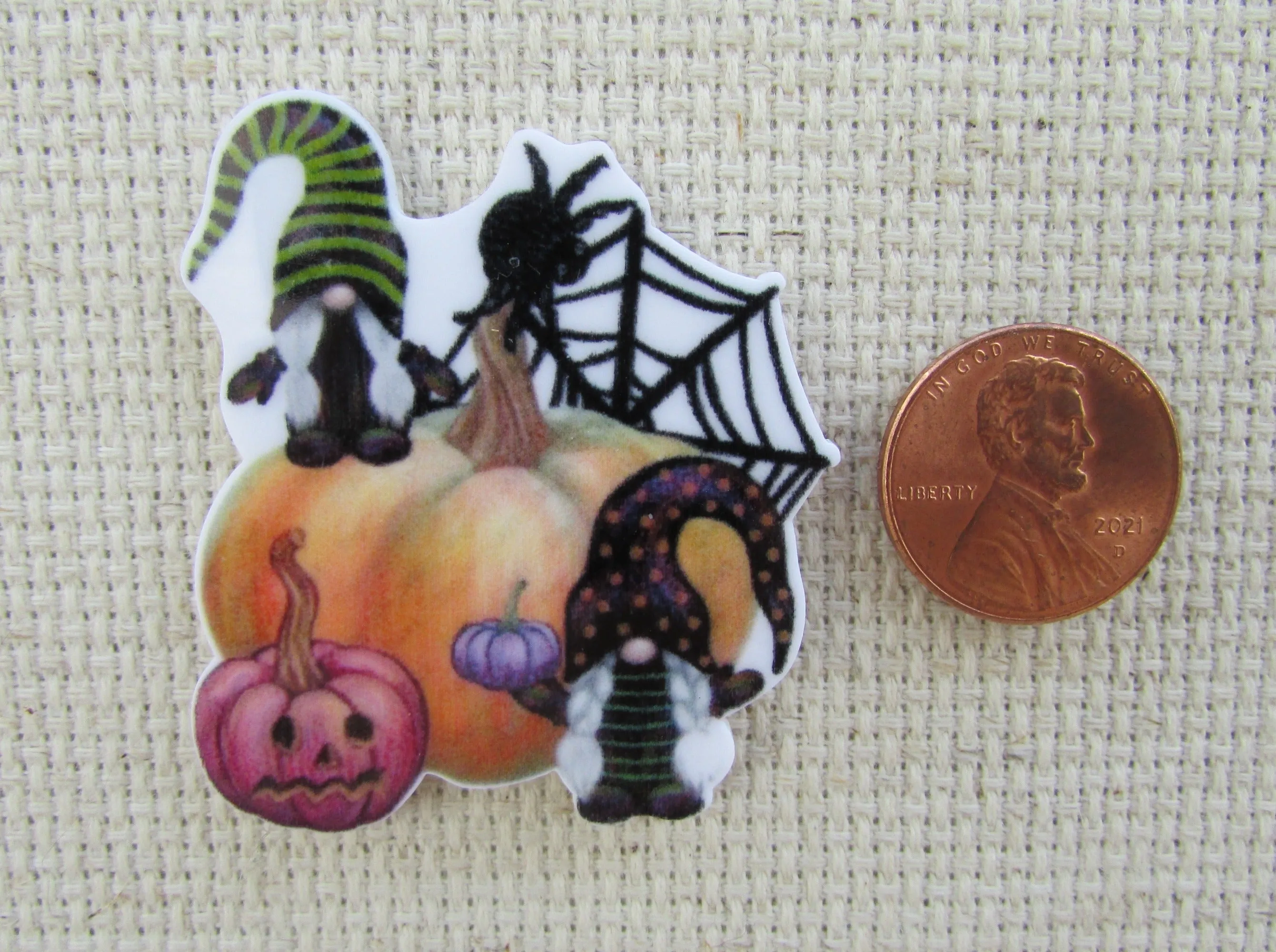 A Couple of Gnomes Hanging out with the Pumpkins Needle Minder, Cover Minder, Magnet