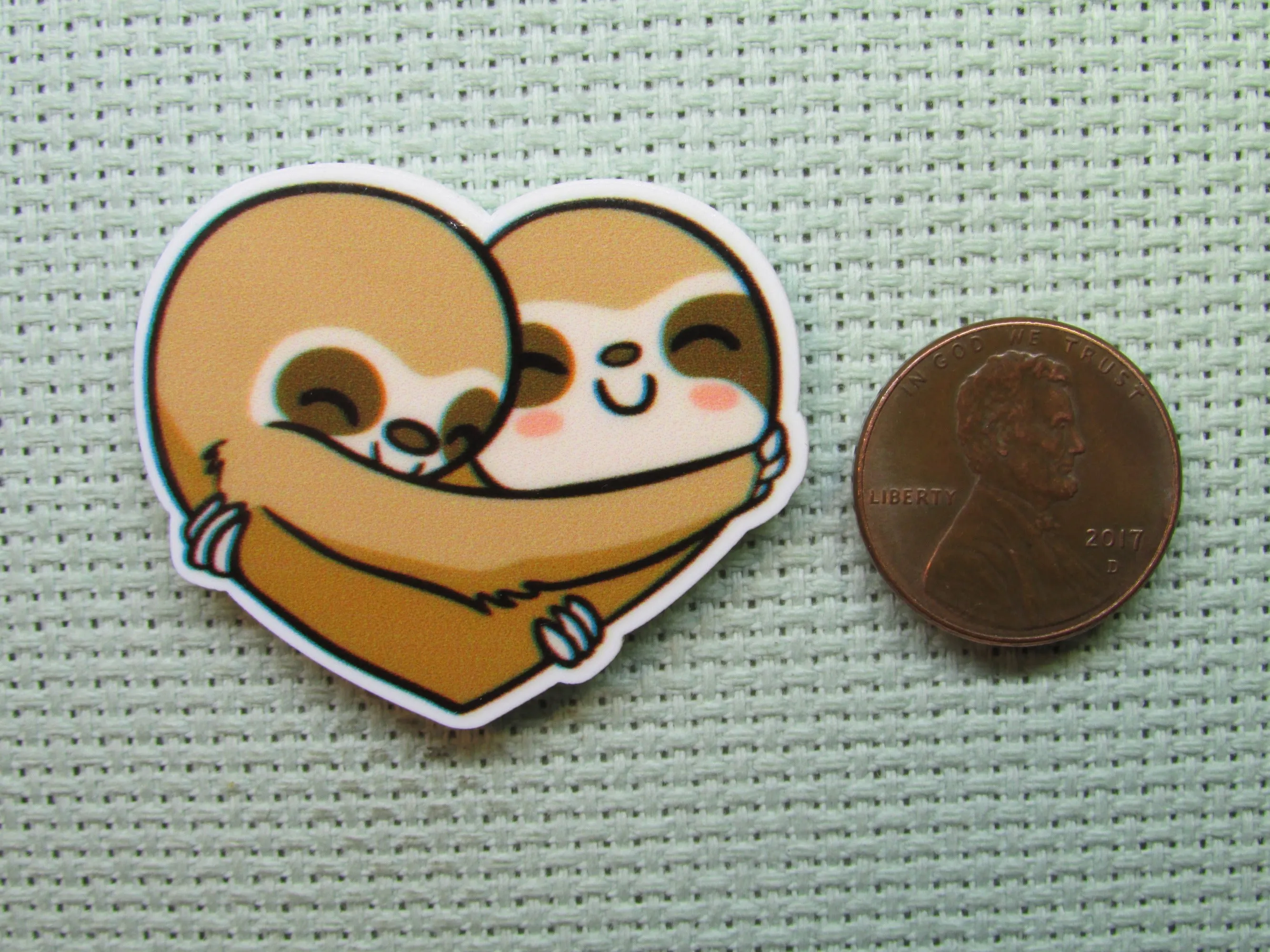 A Pair of Heart Hugging Sloths Needle Minder, Cover Minder, Magnet