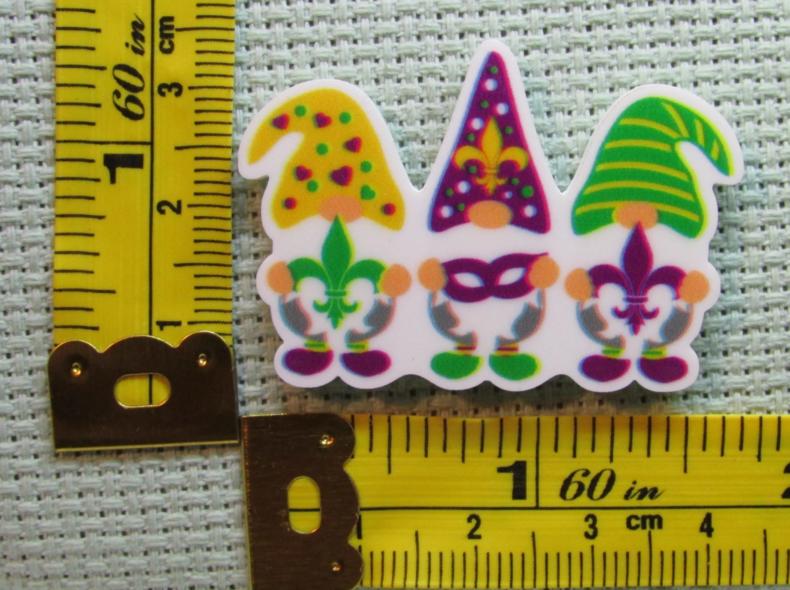 A Trio of Mardi Gras Gnomes Needle Minder, Cover Minder, Magnet