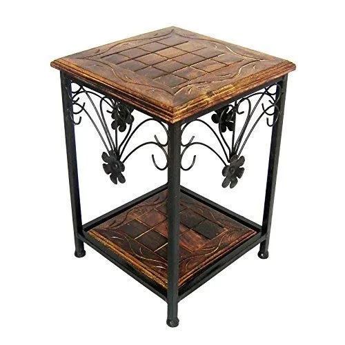 Aayat Enterprises Iron Frame Bedside table Handmade Square 11x11x18 Inch Coffee Table/Nesting Table/Side Table/Center Table with wooden Top for Living Room/Drawing Room/Balcony Black & Brown