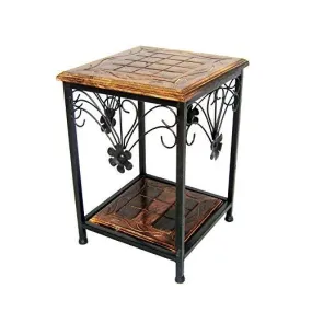 Aayat Enterprises Iron Frame Bedside table Handmade Square 11x11x18 Inch Coffee Table/Nesting Table/Side Table/Center Table with wooden Top for Living Room/Drawing Room/Balcony Black & Brown