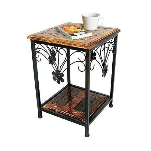 Aayat Enterprises Iron Frame Bedside table Handmade Square 11x11x18 Inch Coffee Table/Nesting Table/Side Table/Center Table with wooden Top for Living Room/Drawing Room/Balcony Black & Brown