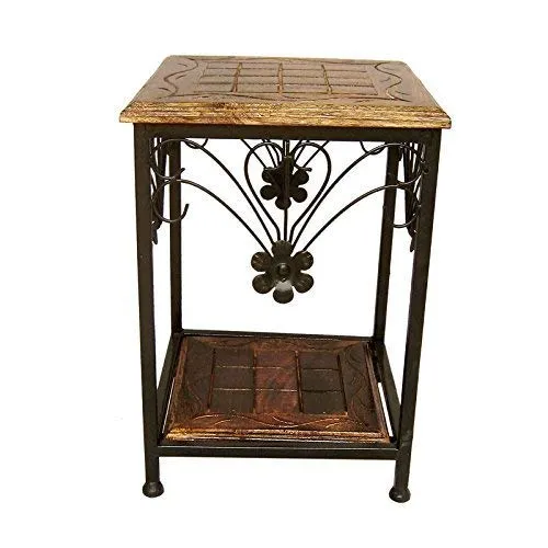 Aayat Enterprises Iron Frame Bedside table Handmade Square 11x11x18 Inch Coffee Table/Nesting Table/Side Table/Center Table with wooden Top for Living Room/Drawing Room/Balcony Black & Brown