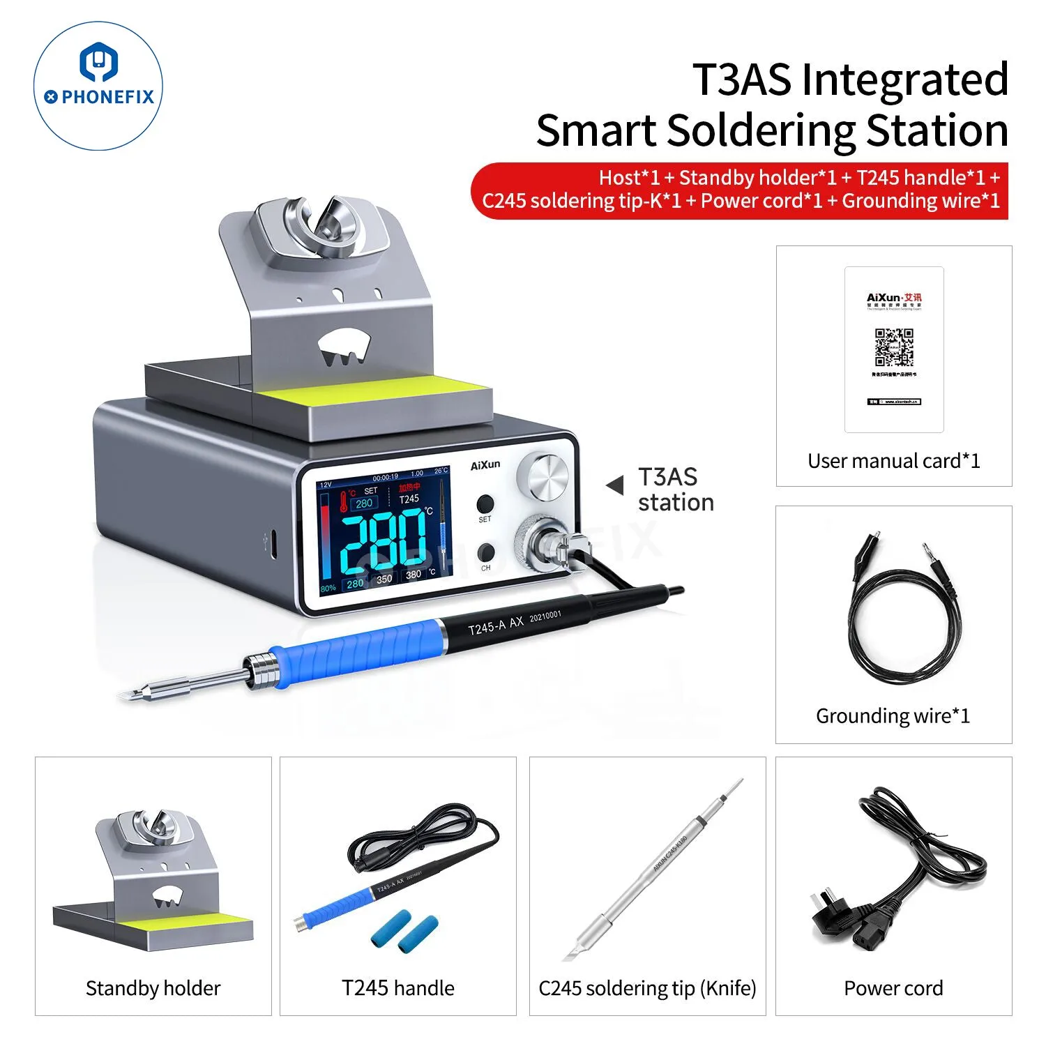 AIXUN T3A Intelligent Soldering Station With T245 Handle