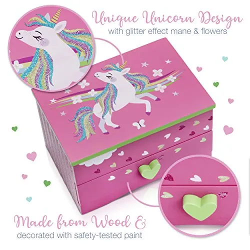 Amitié Lane Unicorn Jewelry Box For Girls - Pink