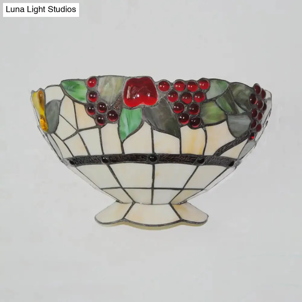 Art Deco Fruit Pattern Stained Glass Wall Sconce with Bowl Design