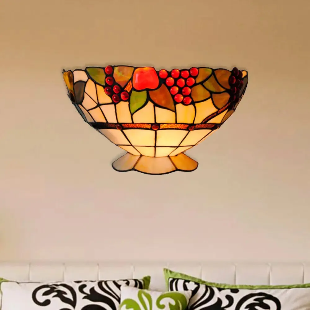 Art Deco Fruit Pattern Stained Glass Wall Sconce with Bowl Design