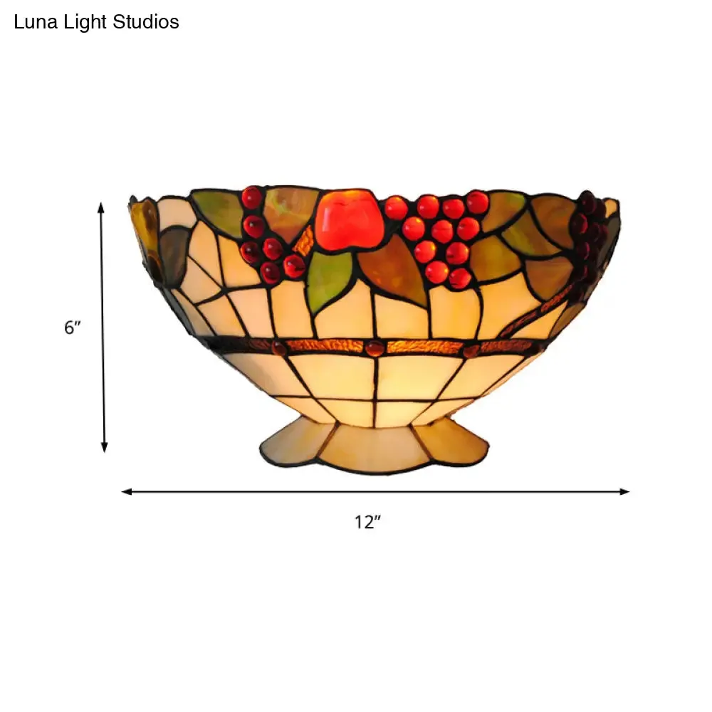 Art Deco Fruit Pattern Stained Glass Wall Sconce with Bowl Design