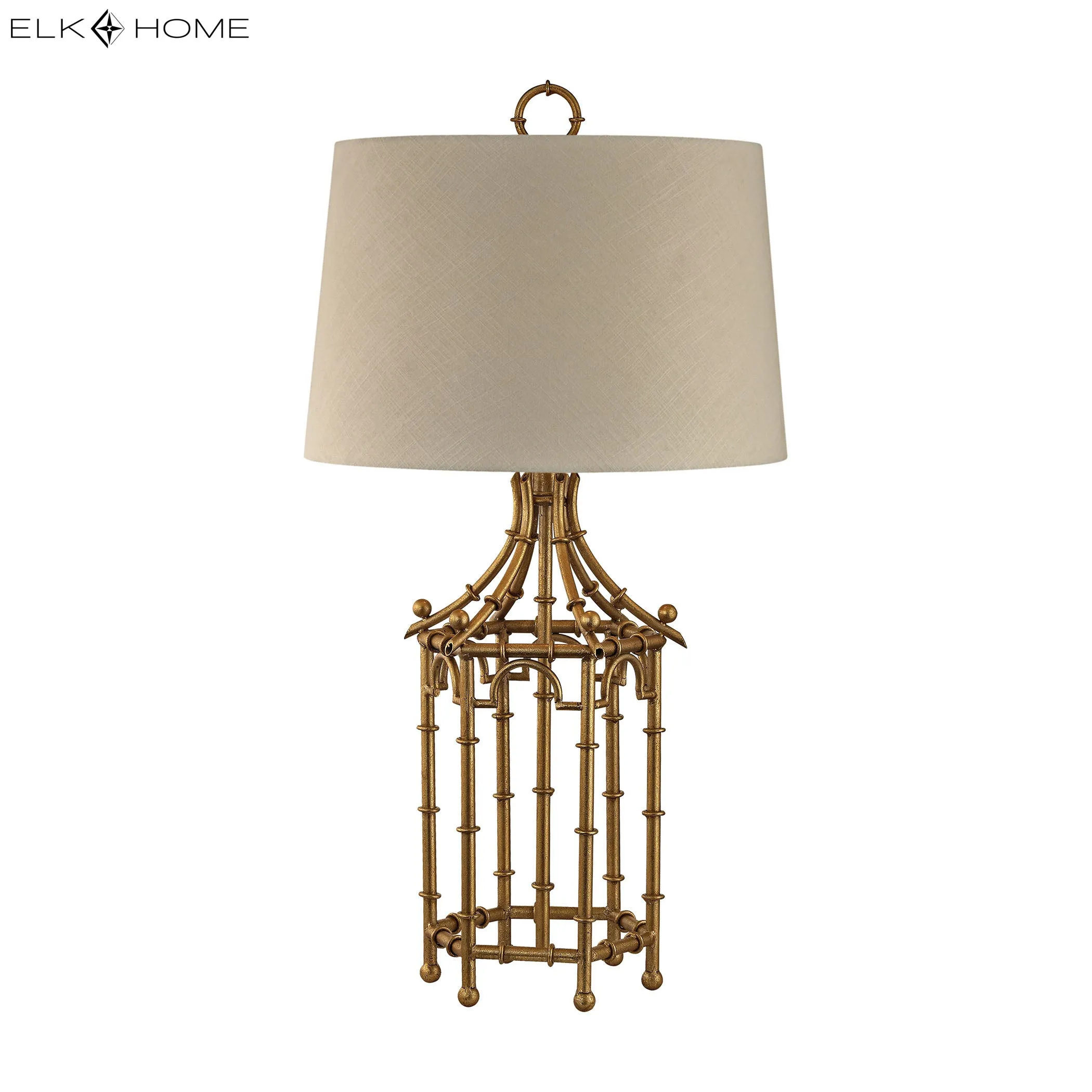 Bamboo Birdcage 32.25" Table Lamp in Gold Leaf