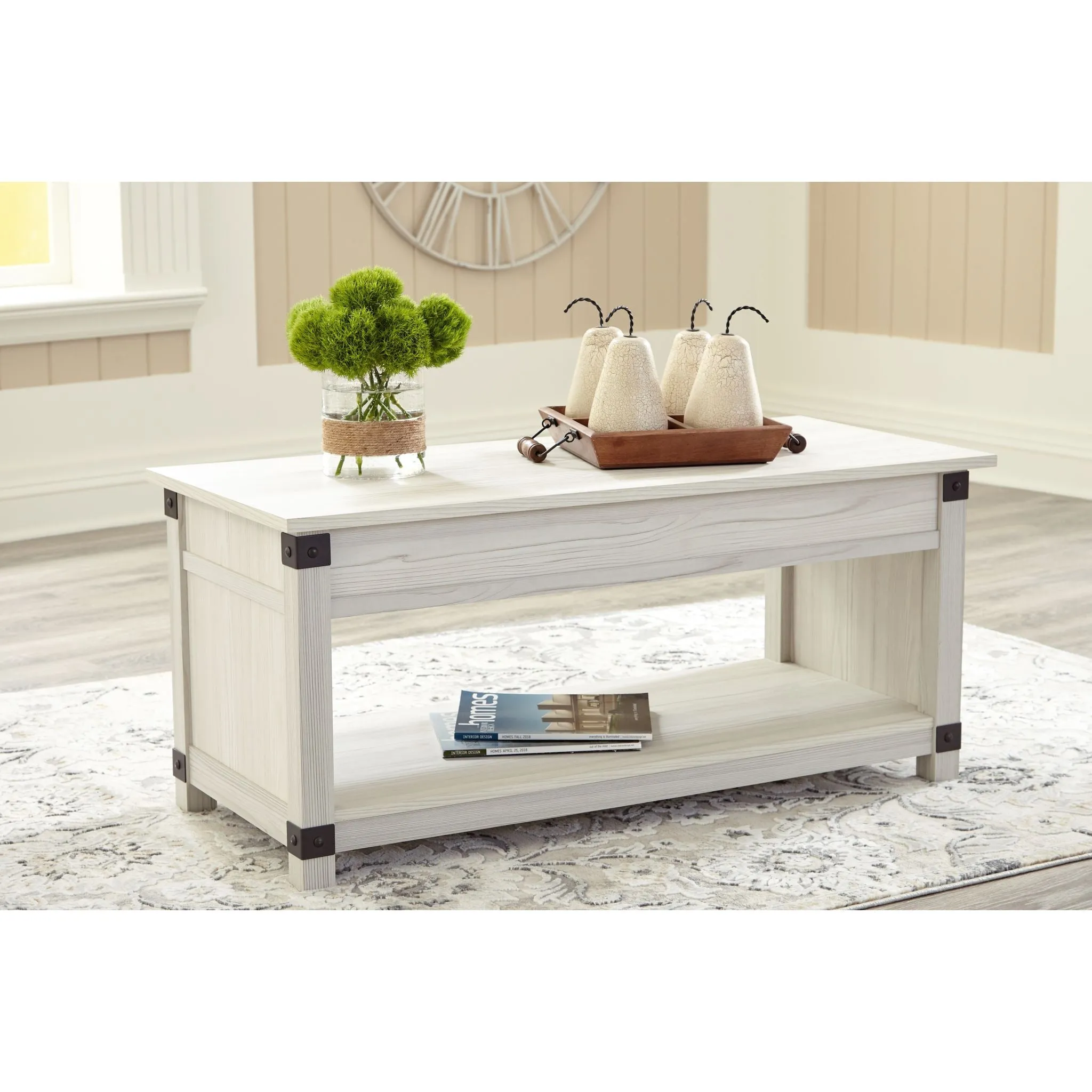 Bayflynn Rectangle Lift Cocktail Table - Whitewash