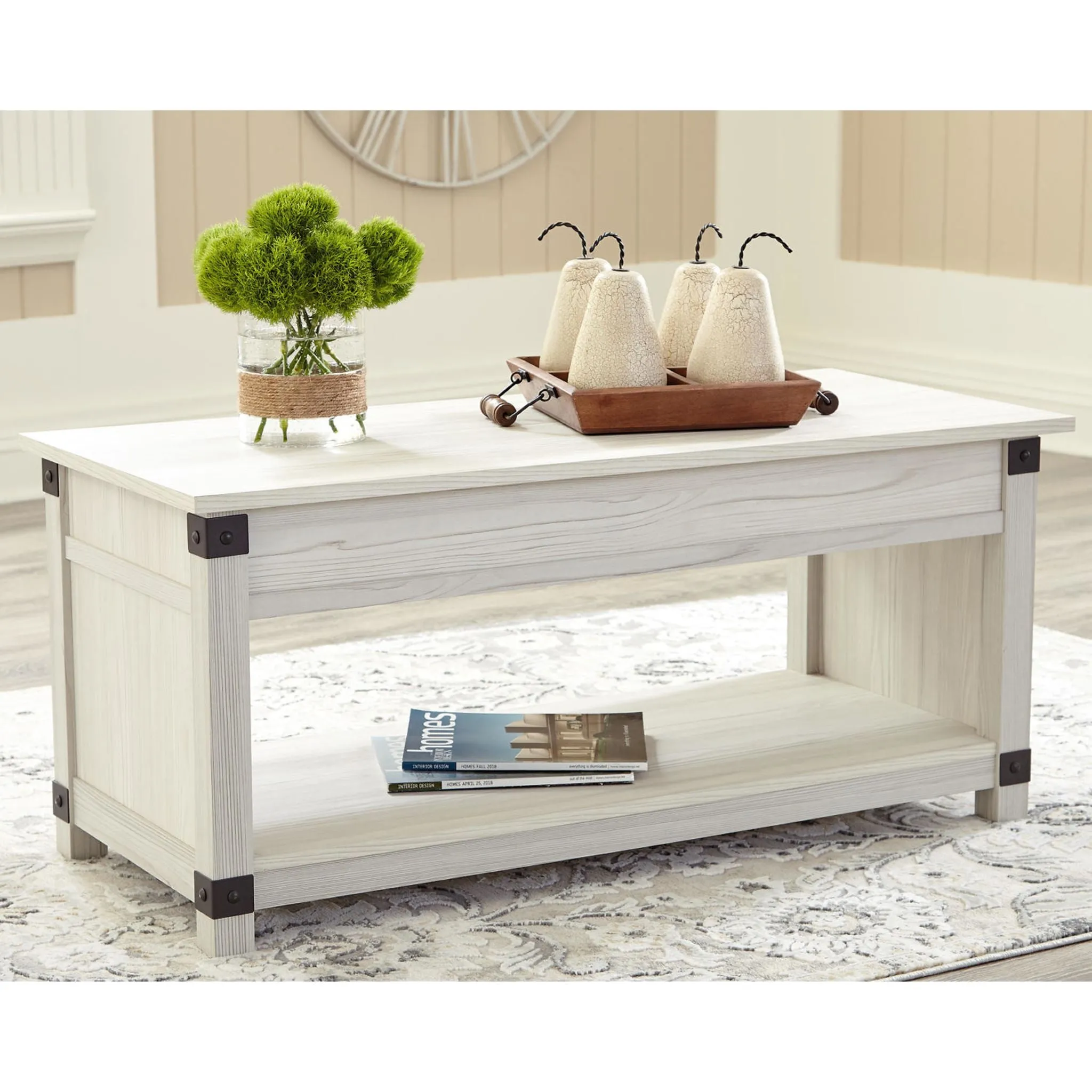 Bayflynn Rectangle Lift Cocktail Table - Whitewash