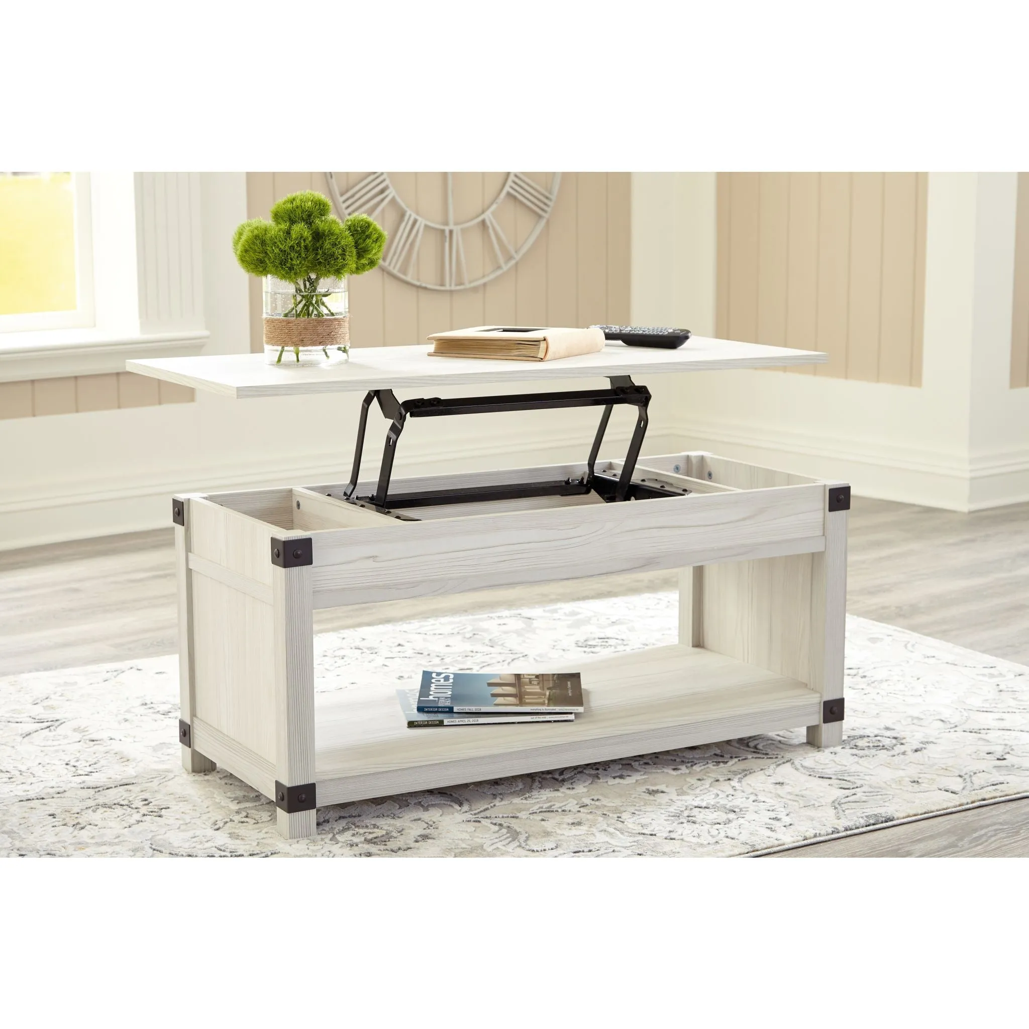 Bayflynn Rectangle Lift Cocktail Table - Whitewash