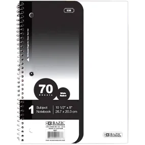 Bazic Notebook Spiral W/R 1-Subject Poly Cover 70ct