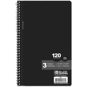 Bazic Spiral Notebook 3-­Subject 9.5in x 5.75in 120ct