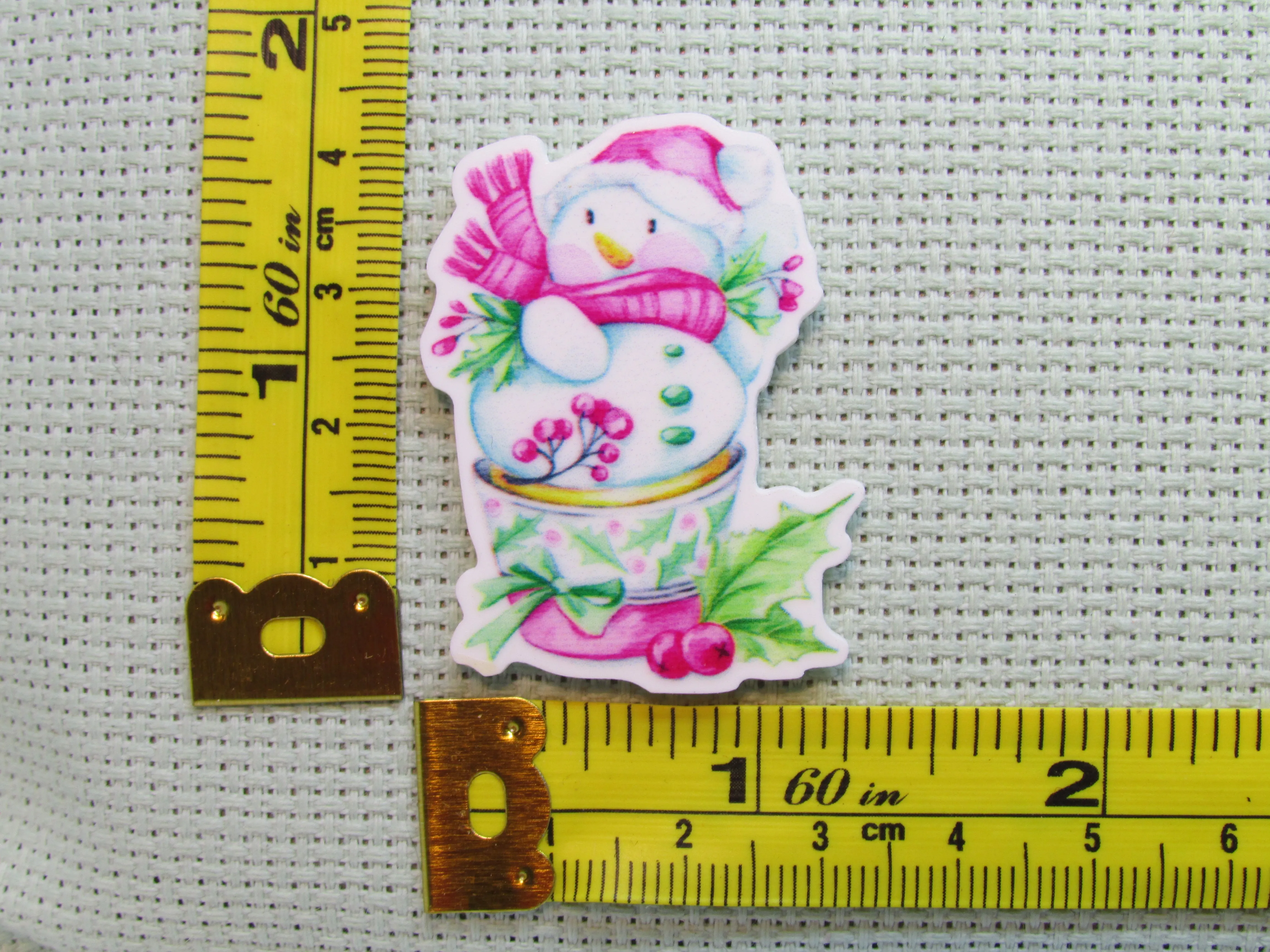 Beautiful Snowman in a Teacup Needle Minder, Cover Minder, Magnet