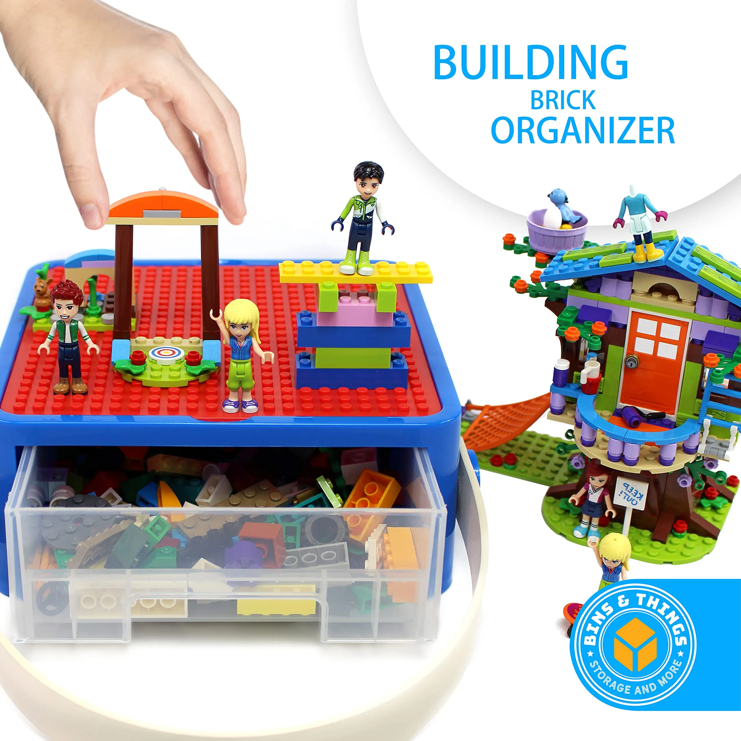 Bins & Things Lego-Compatible Storage Container With Lego Compatible Building Baseplate