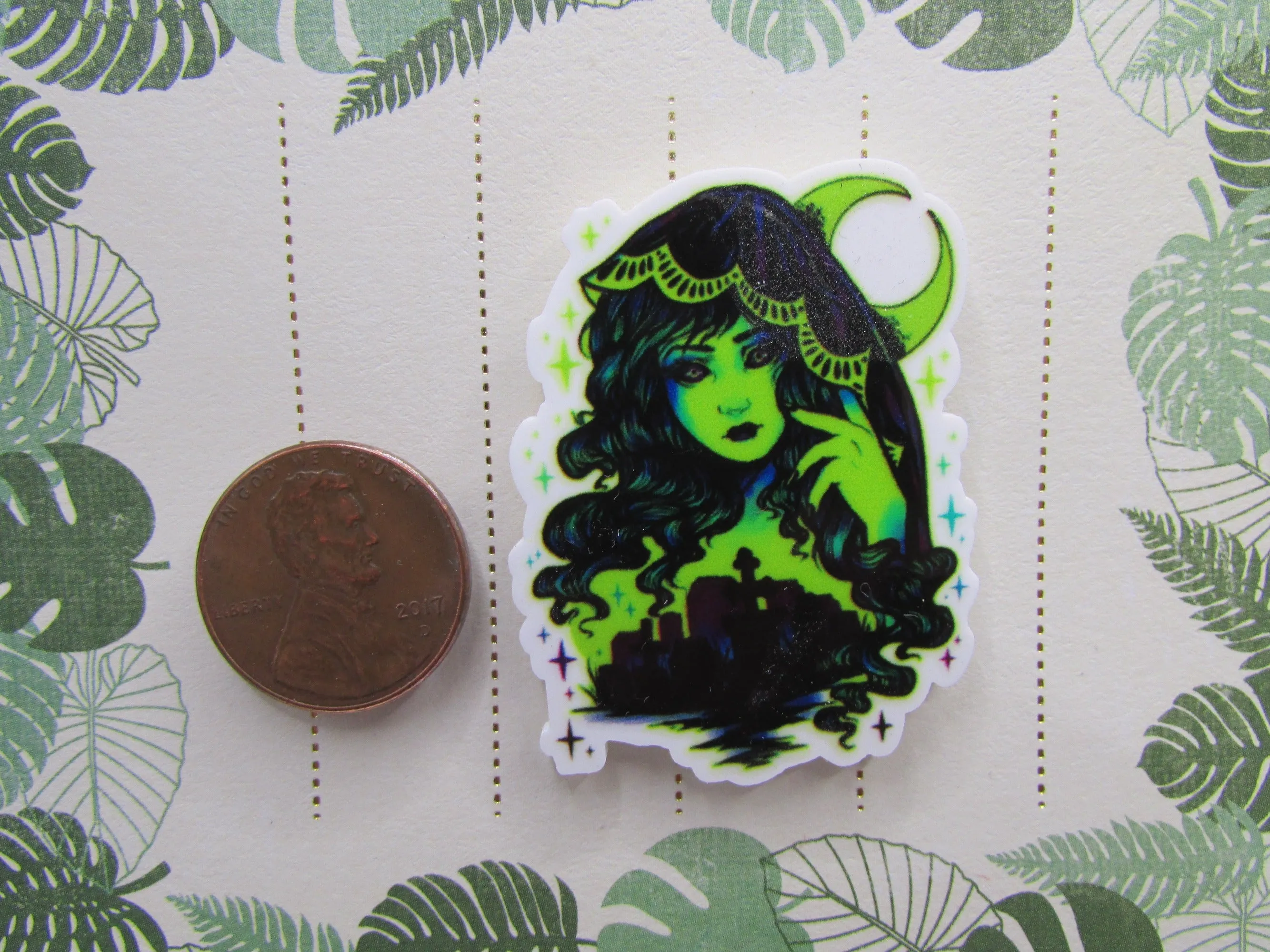 Black and Green Witch Scene Needle Minder, Cover Minder, Magnet