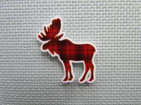 Black and Red Plaid Moose Needle Minder, Cover Minder, Magnet